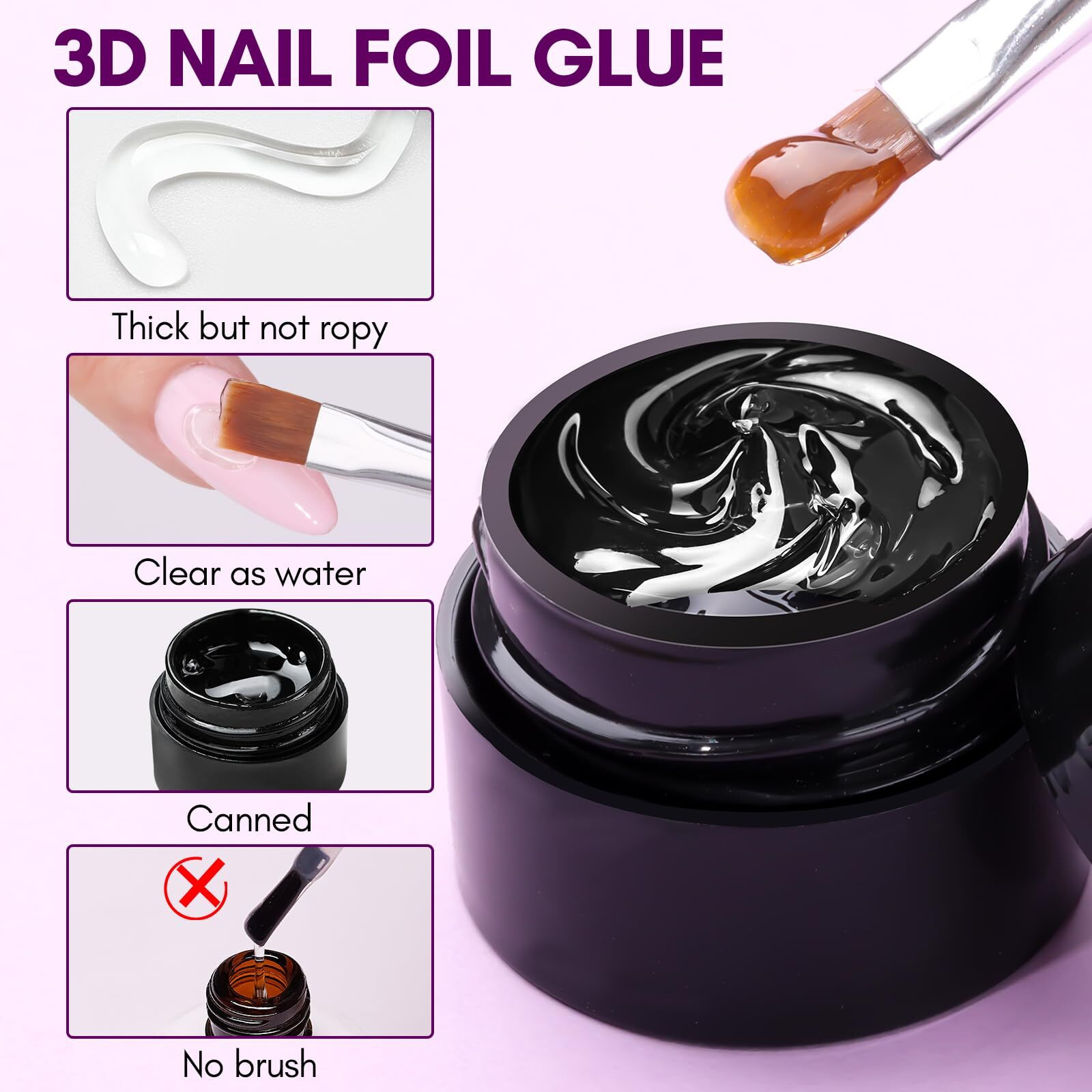 Makartt 3D Nail Gel 8 Ml Nail Foil Glue Uv Nail Glue, Nail Charm Glue Transfer Gel For Nail Foil Sheets 3D Gel Nail Art With Chrome Nail Powder Salon Diy Use, Uv Led Lamp Required