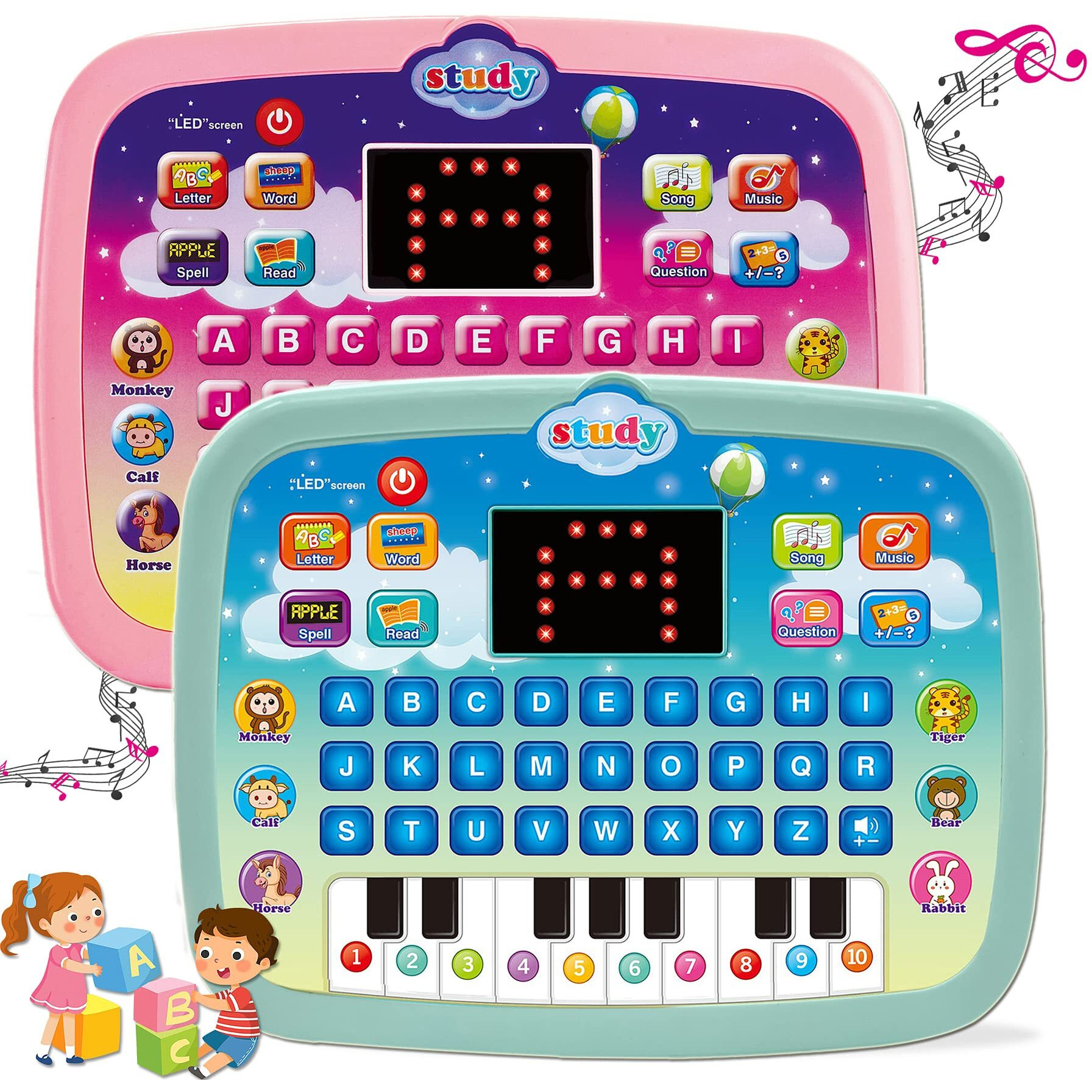 Kids Tablet Toddler Learning Pad With Led Screen Teach Alphabet Numbers Word Music Math Early Development Interactive Electronic Toy For Boys & Girls 3 Years+