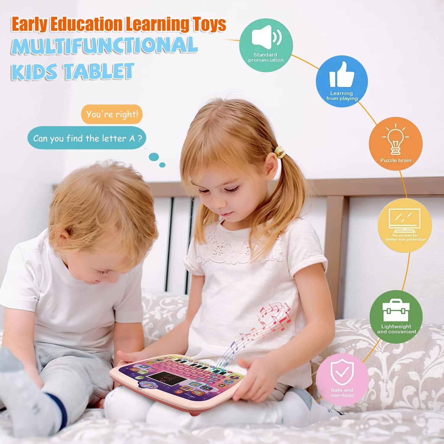 Kids Tablet Toddler Learning Pad With Led Screen Teach Alphabet Numbers Word Music Math Early Development Interactive Electronic Toy For Boys & Girls 3 Years+