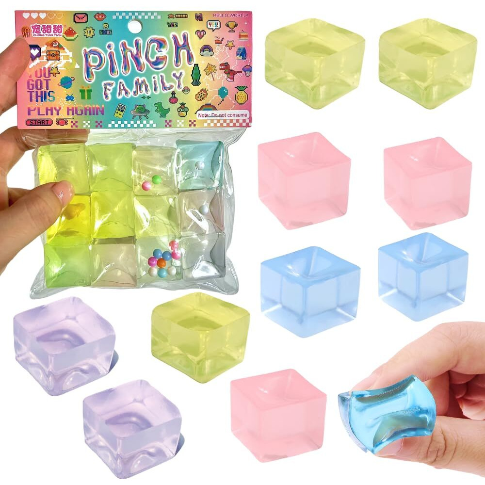 12Pcs Ice Cube Stress Balls - Party Favors Gifts For Kids Adults, Funny Fidget Stress Ball, Squeezy Sensory Cubes, Soft Squishies Anxiety Toys For Kids And Adults With Adhd And Autism
