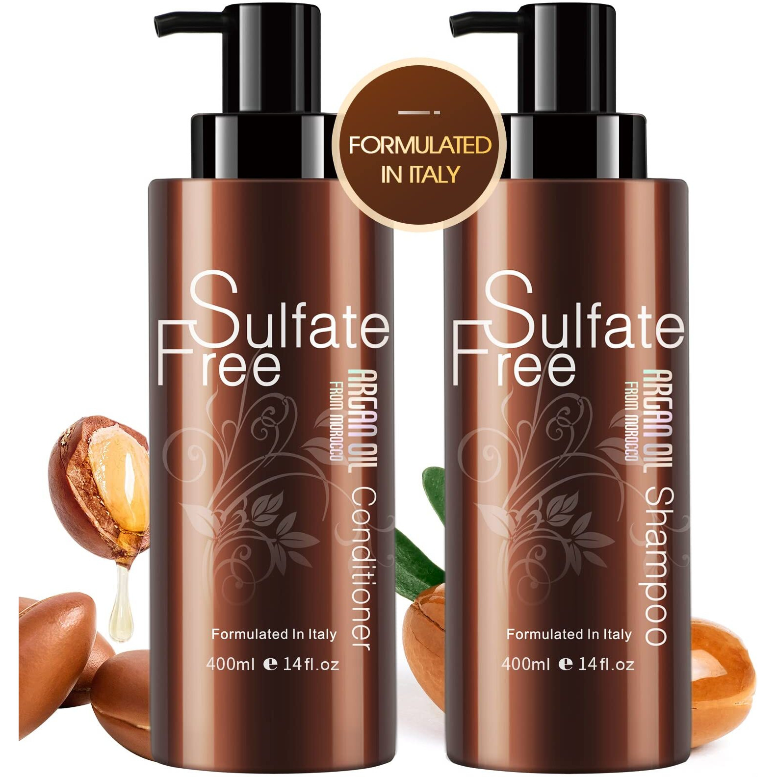 Natural Organic Sulfate Free Moroccan Argan Oil Shampoo And Conditioner Set - Color Safe Treatment, Uv Protection, Intense Moisturizing For Dry, Damaged, Frizzy, Volumizing For Thin Hair 14 Ounce