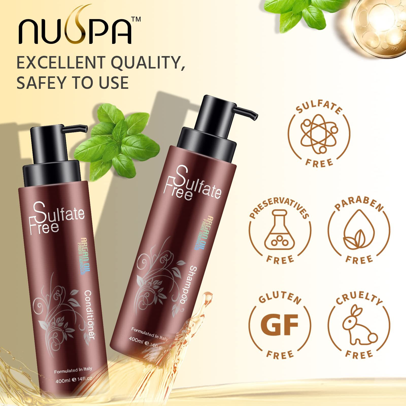 Natural Organic Sulfate Free Moroccan Argan Oil Shampoo And Conditioner Set - Color Safe Treatment, Uv Protection, Intense Moisturizing For Dry, Damaged, Frizzy, Volumizing For Thin Hair 14 Ounce