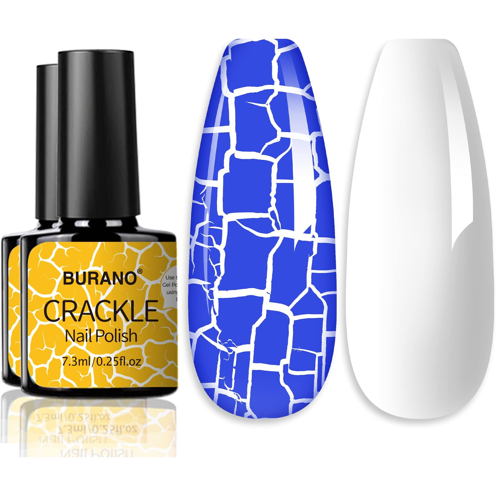Burano Crackle Gel Nail Polish, Cracked Nail Polish Black Color + White Gel Nail Polish 2 Bottles Set Air Dry Uv Led Lamp Needed (Black)