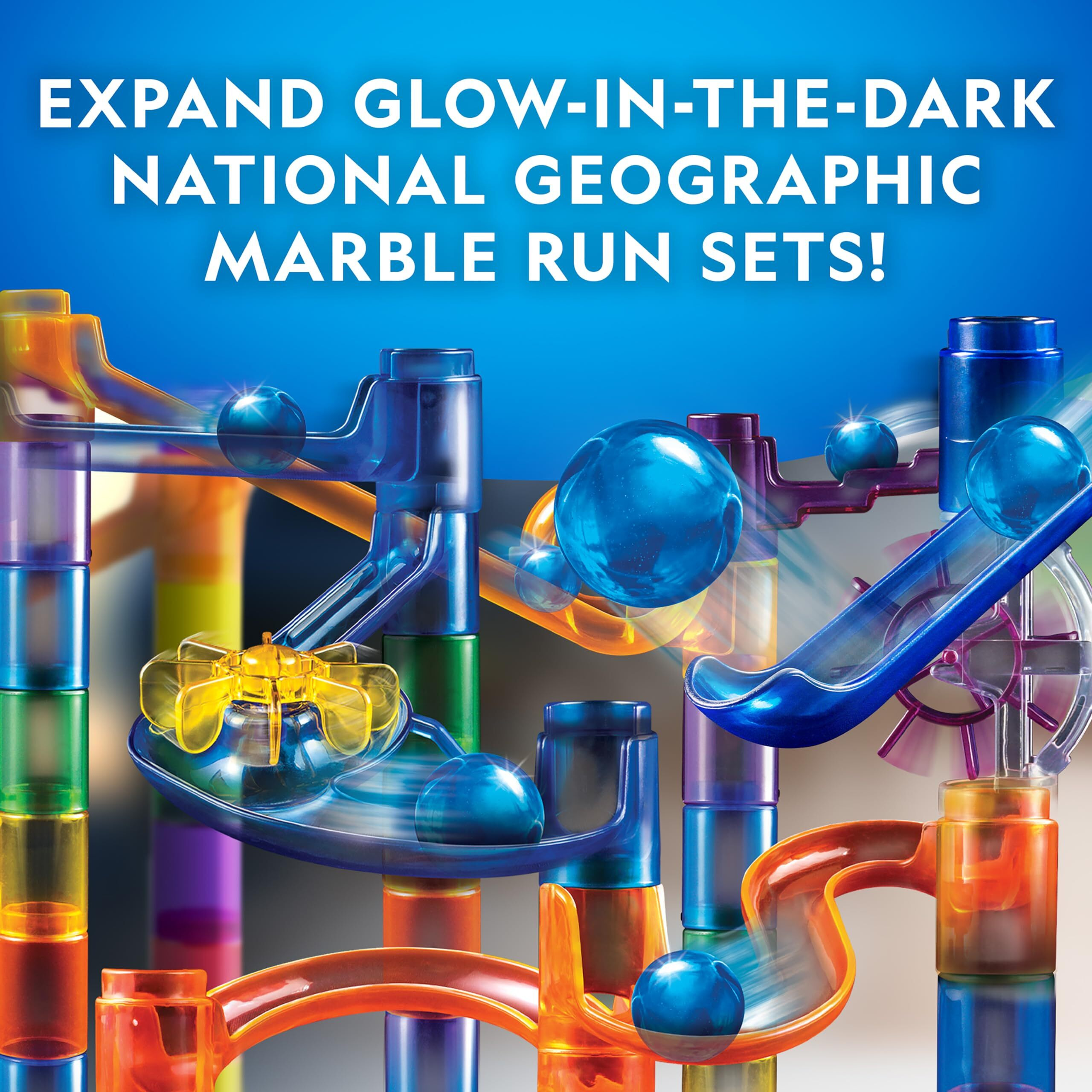 National Geographic Marble Run With Motorized Elevator - 150-Piece Marble Maze Kit With Motorized Spiral Lift, 30 Marbles, Storage Bag & More, Perpetual Motion Machine, Marble Game, Kids Physics Toys