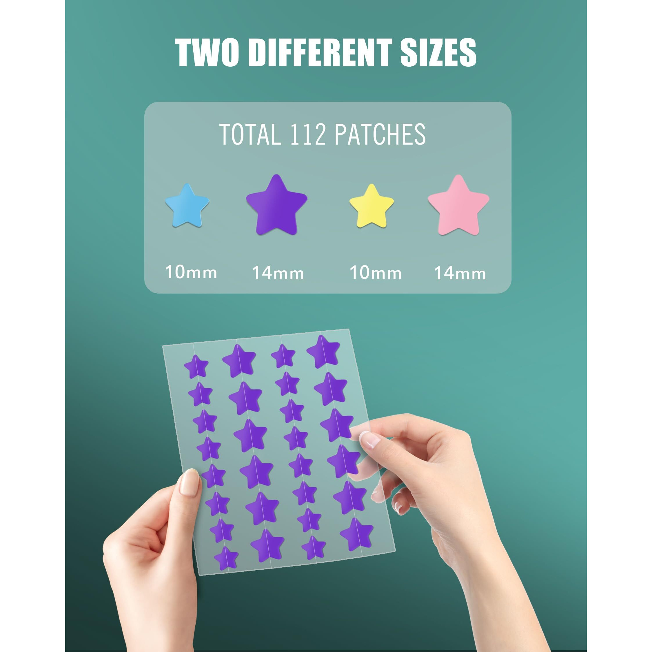 Jefusst Star Acne Patches 112 Dots, Star Pimple Patch Pimple Patches Hydrocolloid Acne Patches For Face Cute Zit Patches Pimple Stickers Acne Dots - Purple, Blue, Green And Yellow