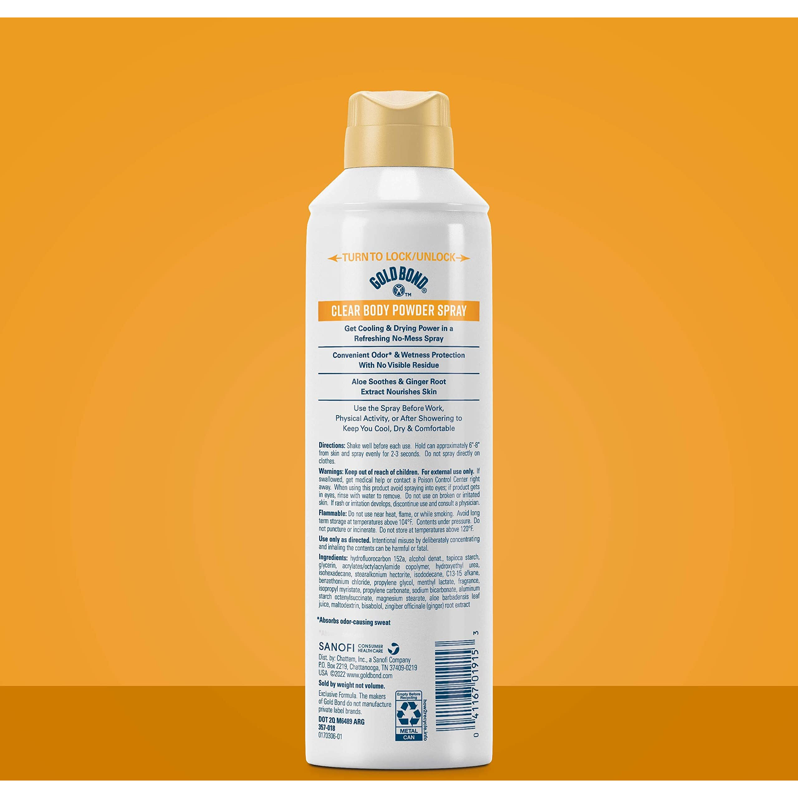 Gold Bond No Mess Clear Invisible Body Powder Spray, 7 Oz., Absorbs Odor-Causing Sweat