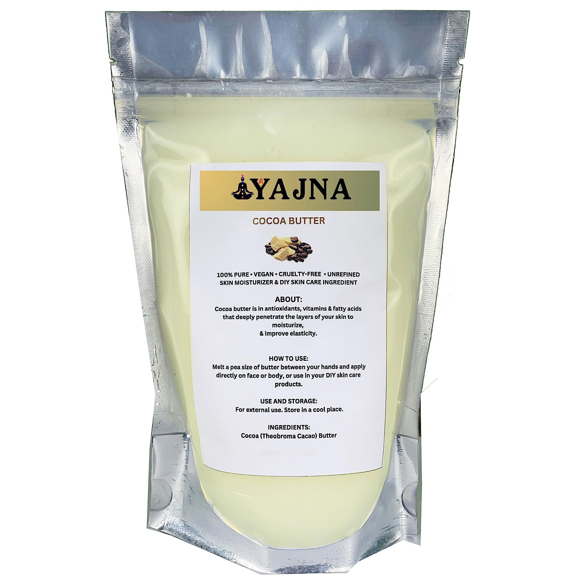 Yajna Organic Raw Cocoa Butter 100% Pure,Natural & Unrefined| Skin Moisturizer For Face, Body & Hair| 8 Oz/230 Gm Ivory/White Grade A | Diy Creams, Balms, Lotions, Soaps| Softens Dry & Tough Skin