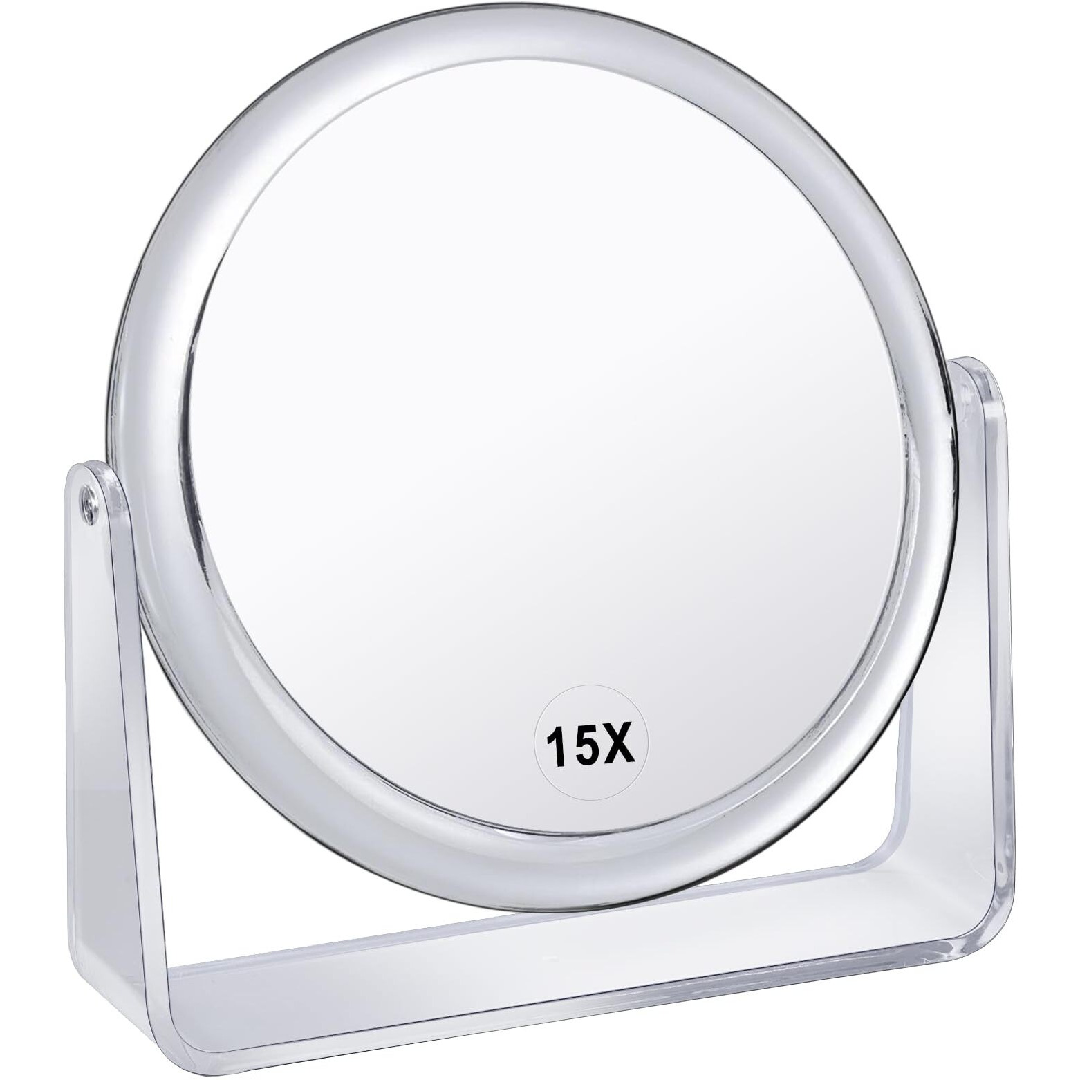Mkumir 15X Magnifying Makeup Mirror For Desk Double Sided 1X/15X Desk Mirror,Portable Table Small Standing Magnifying Mirror For Cosmetic, Transparent, Mkt69Z