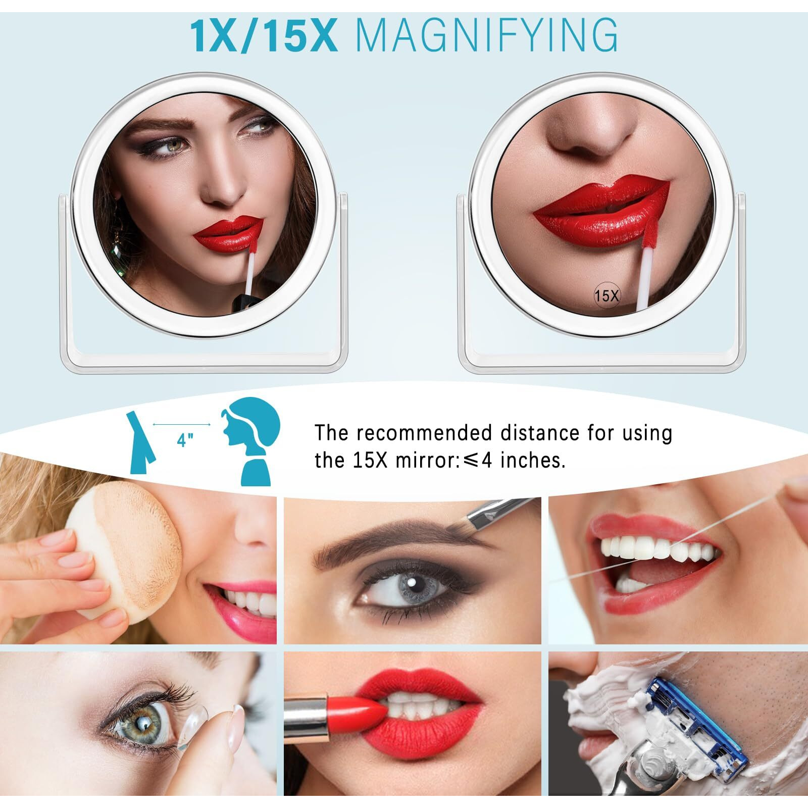 Mkumir 15X Magnifying Makeup Mirror For Desk Double Sided 1X/15X Desk Mirror,Portable Table Small Standing Magnifying Mirror For Cosmetic, Transparent, Mkt69Z