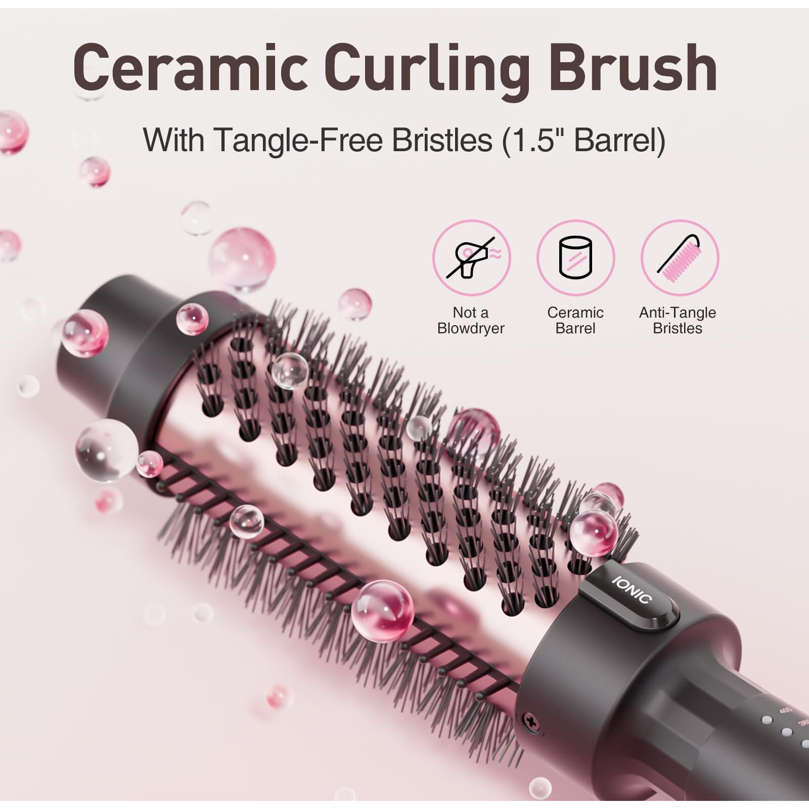 Thermal Brush, 1.5 Inch Blowout Brush, Ionic Heated Round Brush With 5 Settings, Dual Voltage Curling Brush, Round Brush For Blowout Look, Rose Gold