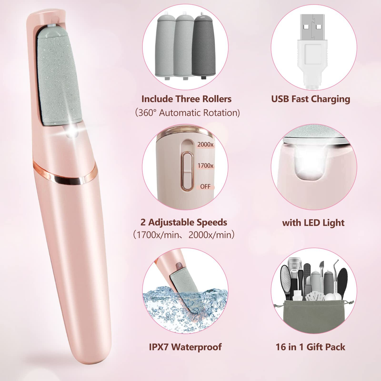 Electric Callus Removers For Feet, Rechargeable Electric Foot Callus Remover Pedicure Kits With16 In 1, Removes Dry Skin For Smoother Feet, Foot Care For Dead Skin Ideal Gift
