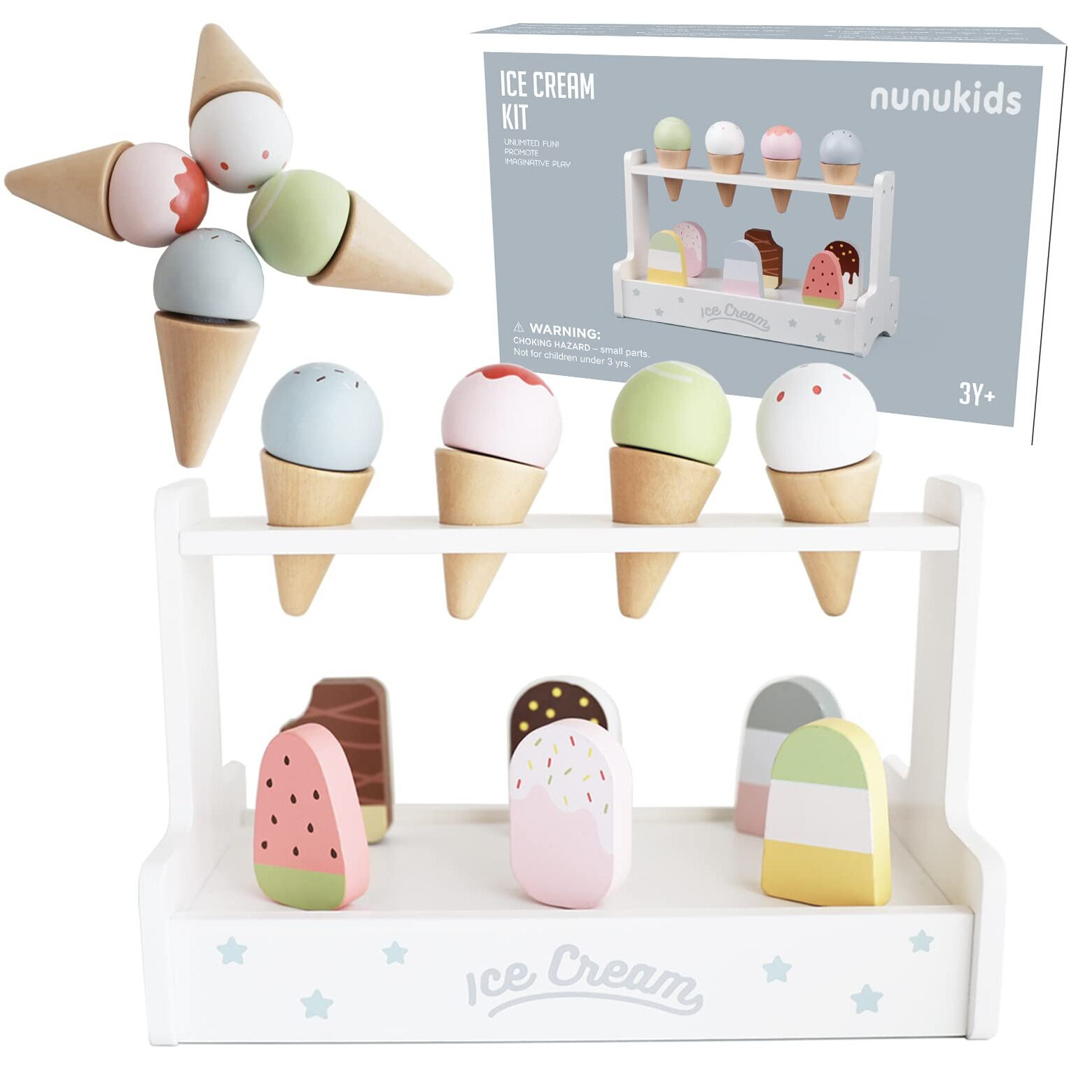 Nunukids Wooden Ice Cream Set Wood Ice Cream Toy For Kids 10Pc Ice Cream Toys For Toddlers