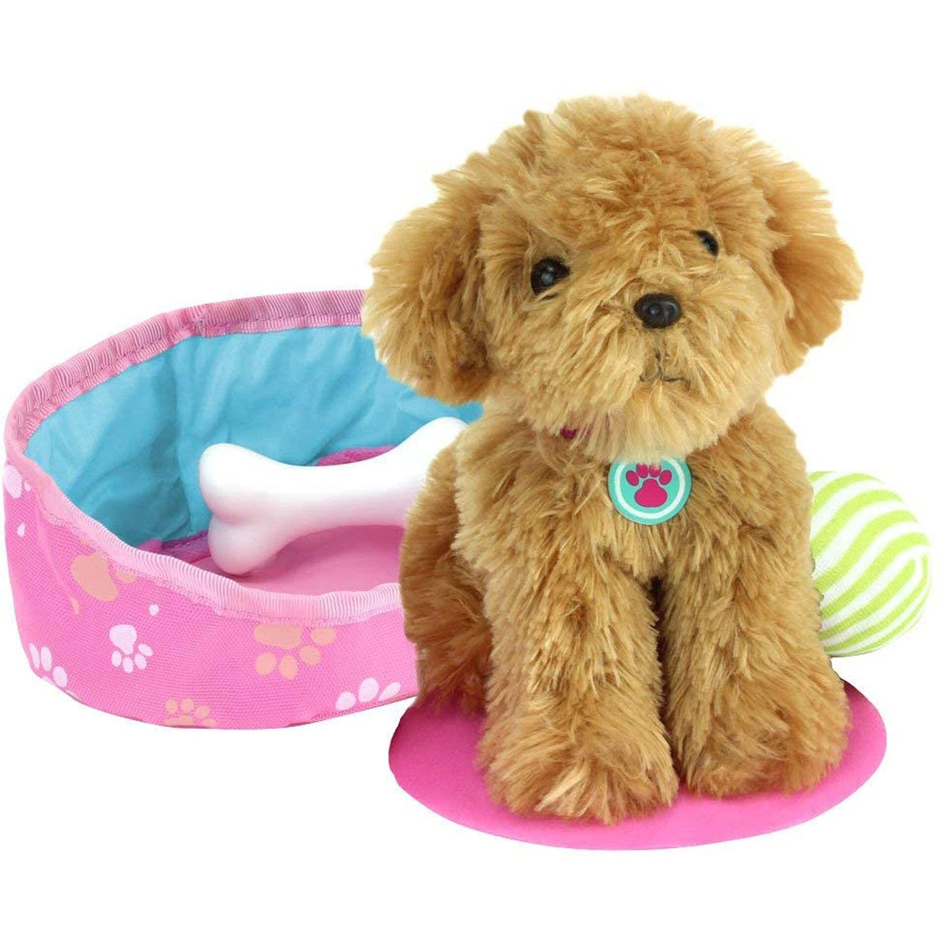 Sophia's 9 Piece Golden Plush Puppy Dog And Accessories Set With Leash, Food Bowl, Brush, Toy Ball, Toy Bone, Bed, And Blanket For 18"" Dolls, Multicolor