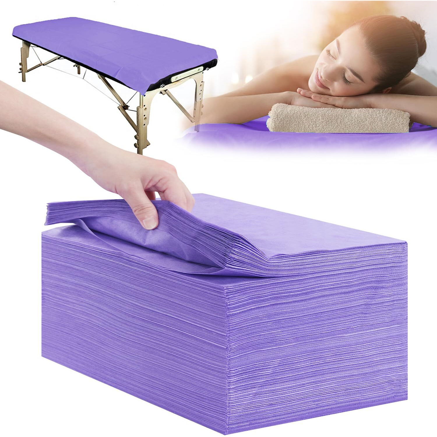 Disposable Bed Sheets 100 Pcs 31"" X 71"" Massage Table Sheets Non Woven Fabric Spa Bed Cover Breathable For Massage Beauty Tattoos(Purple)