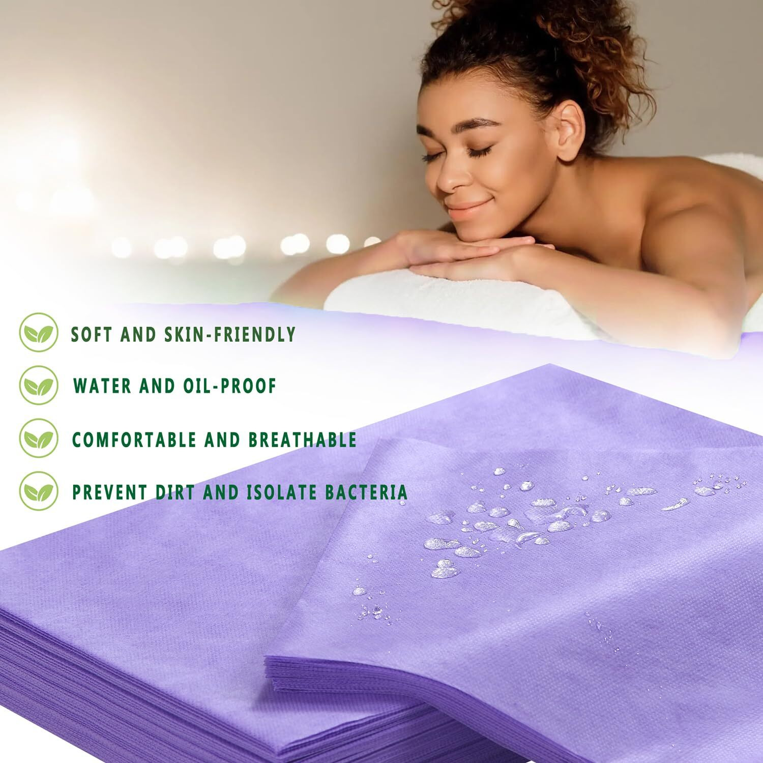 Disposable Bed Sheets 100 Pcs 31"" X 71"" Massage Table Sheets Non Woven Fabric Spa Bed Cover Breathable For Massage Beauty Tattoos(Purple)