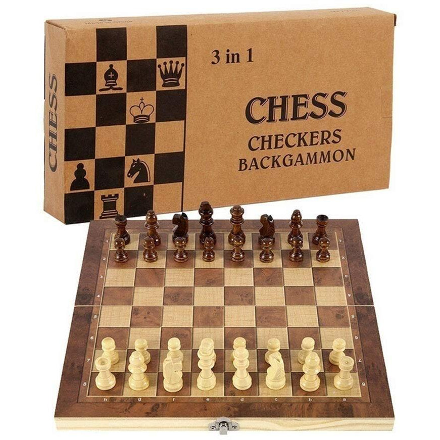 Chess Set,Folding Storage Wooden Chess Board Sets,15"" Wooden Chess,3 In 1 Chess Board Game For Adults And Kids (Chess,Backgammon,Checkers)