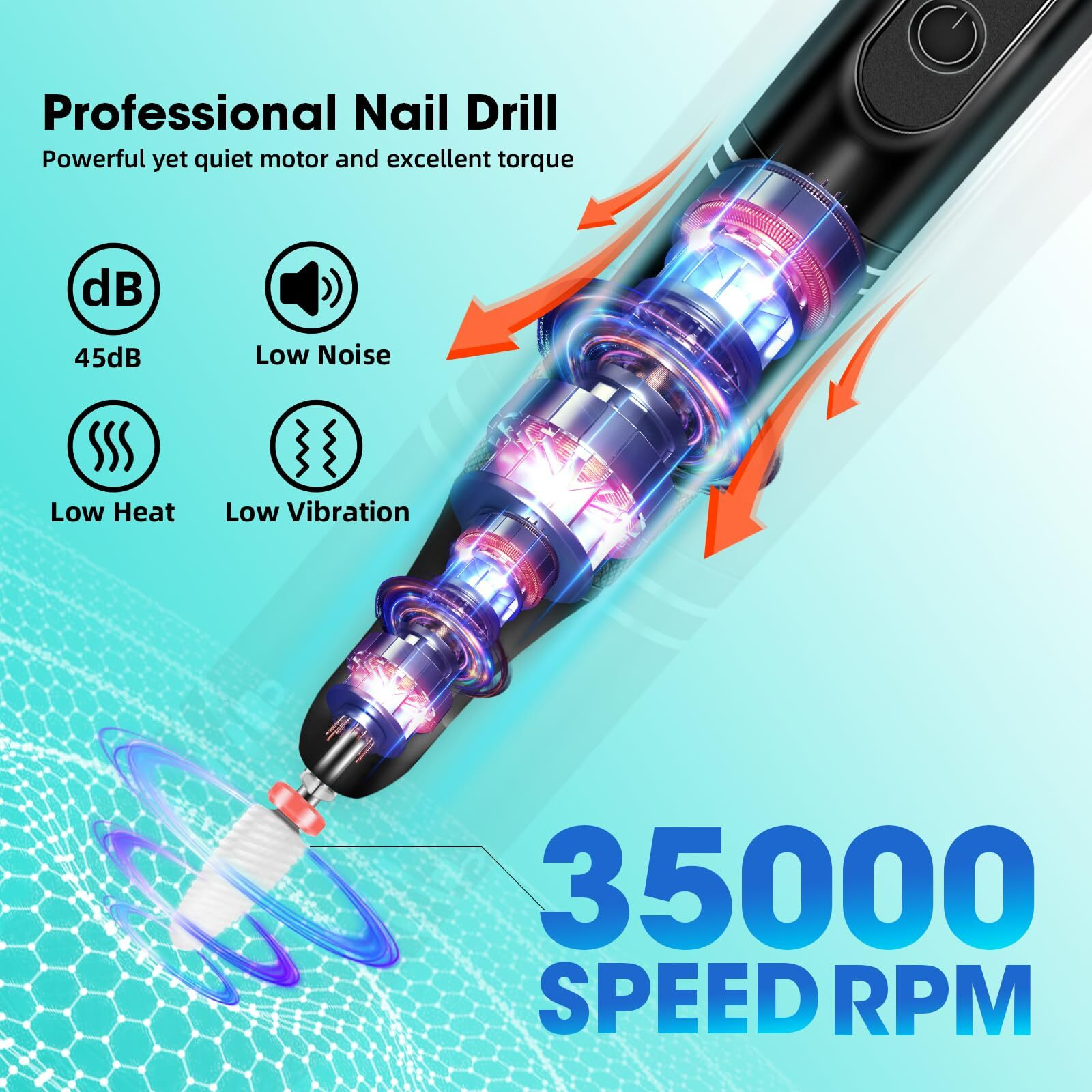 Lierkiss Nail Drill Cordless 35000Rpm Rechargeable Professional Electric Nail Drill Kit Wireless Nail File Drill Acrylic Drill For Acrylic Gel Nails Manicure Pedicure Polishing Remover