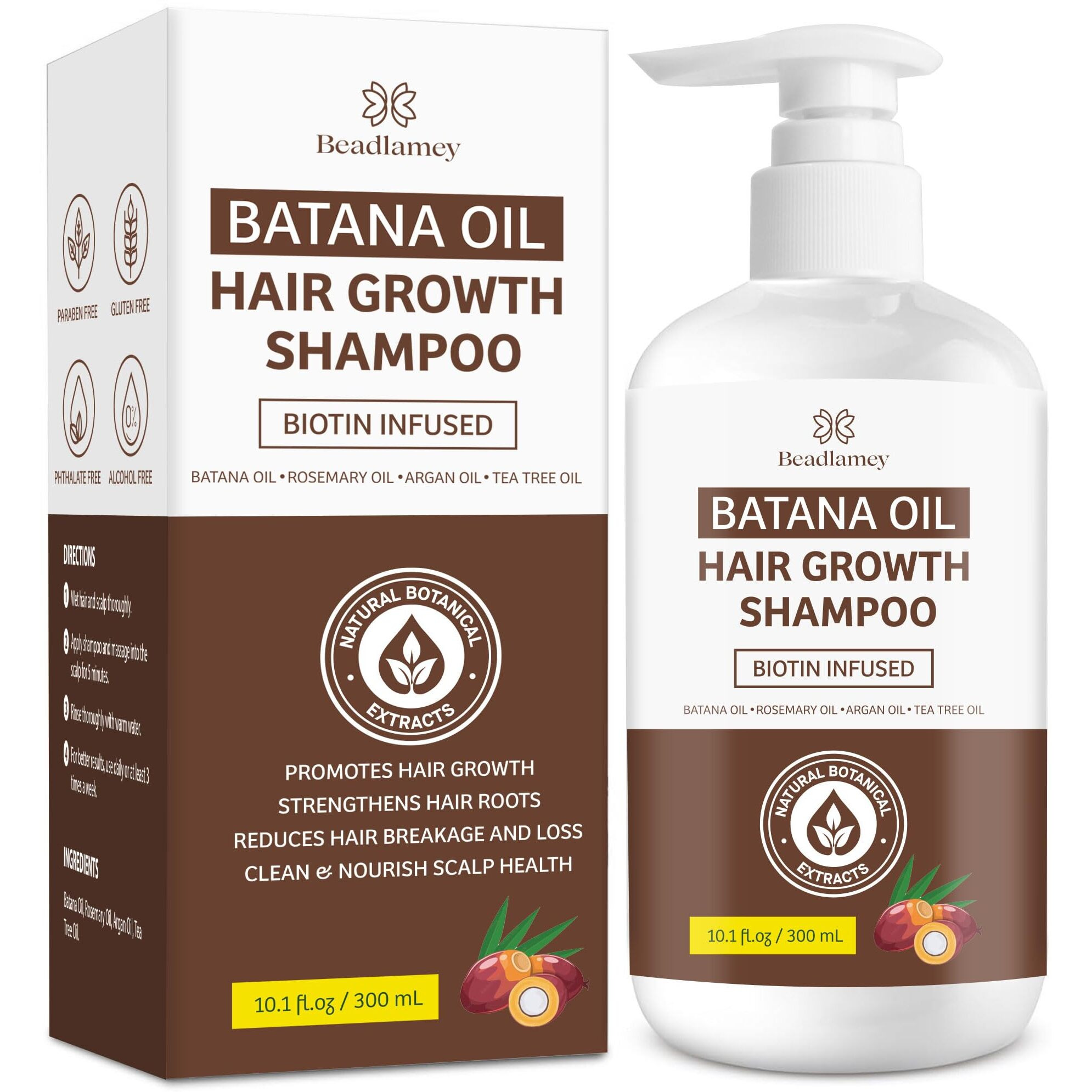 Batana Oil Hair Growth Shampoo Natural Hair Loss Shampoo For Thinning Hair For Women And Men - Daily Hair Care At Home - 10.1 Fl.Oz