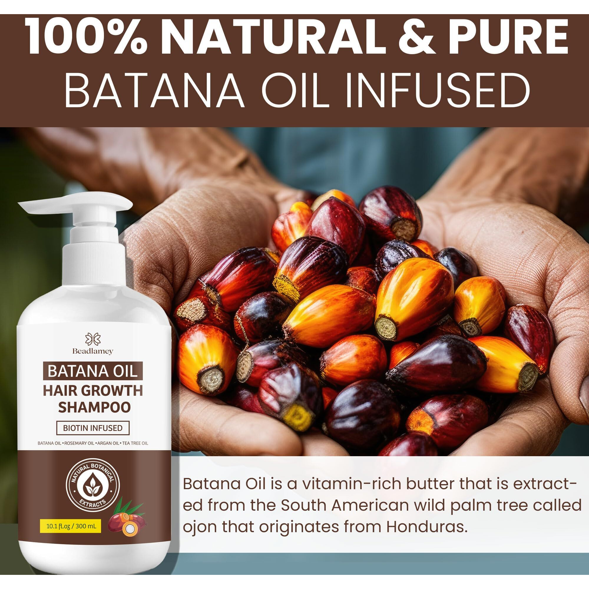 Batana Oil Hair Growth Shampoo Natural Hair Loss Shampoo For Thinning Hair For Women And Men - Daily Hair Care At Home - 10.1 Fl.Oz
