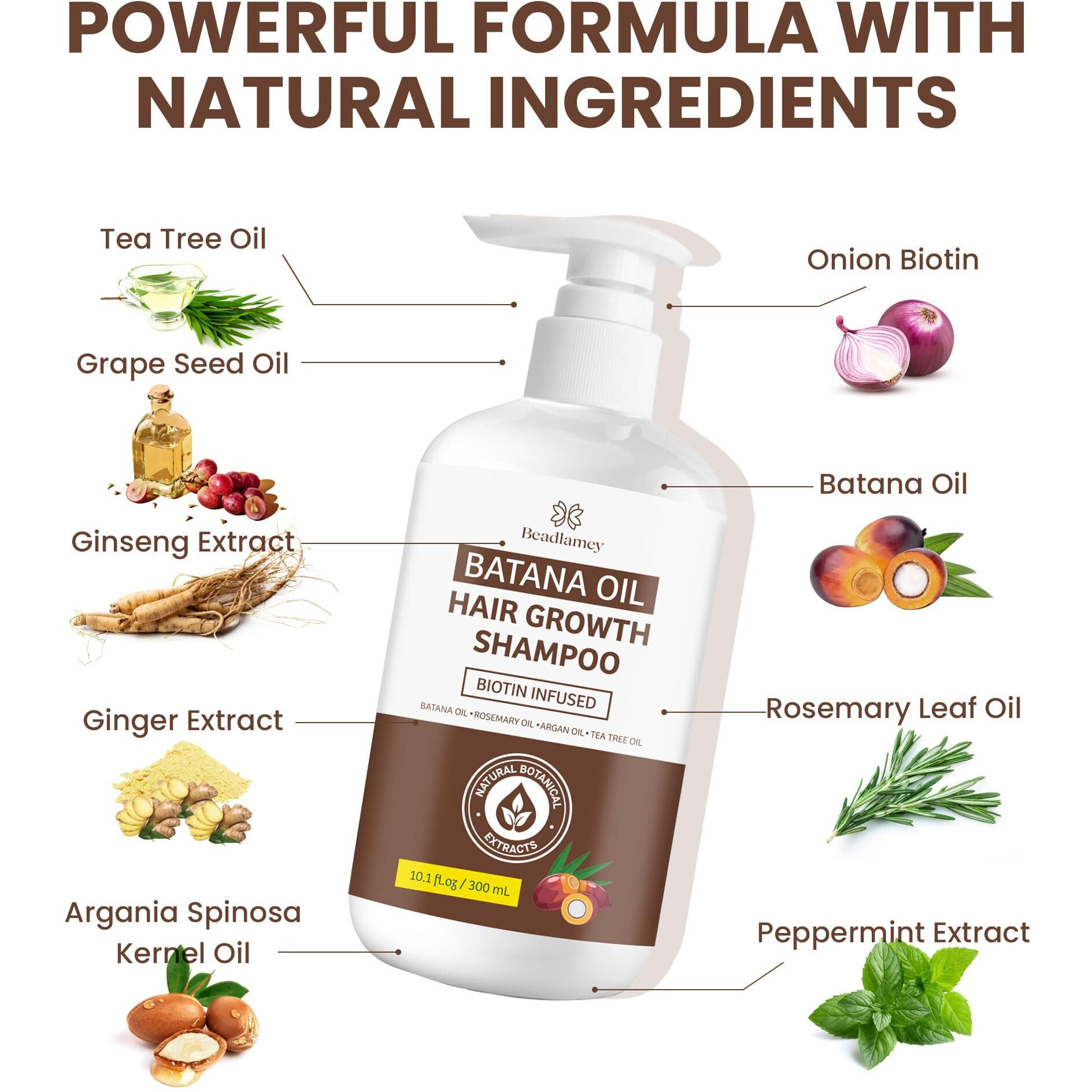 Batana Oil Hair Growth Shampoo Natural Hair Loss Shampoo For Thinning Hair For Women And Men - Daily Hair Care At Home - 10.1 Fl.Oz