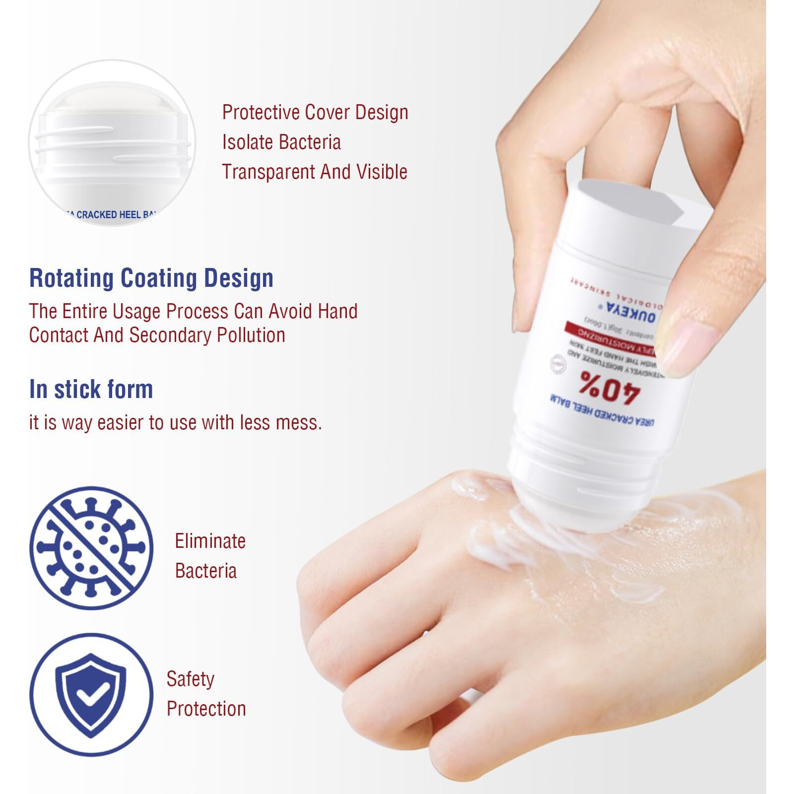 Oukeya Urea Cream Stick 40 Percent, Heel Balm, Urea Hand Cream Stick And Foot Cream Stick For Dry Cracked, Cracked Heel Treatment, Avoid Frostbite, 40 Percent Urea Lotion For Feet Maximum Strength