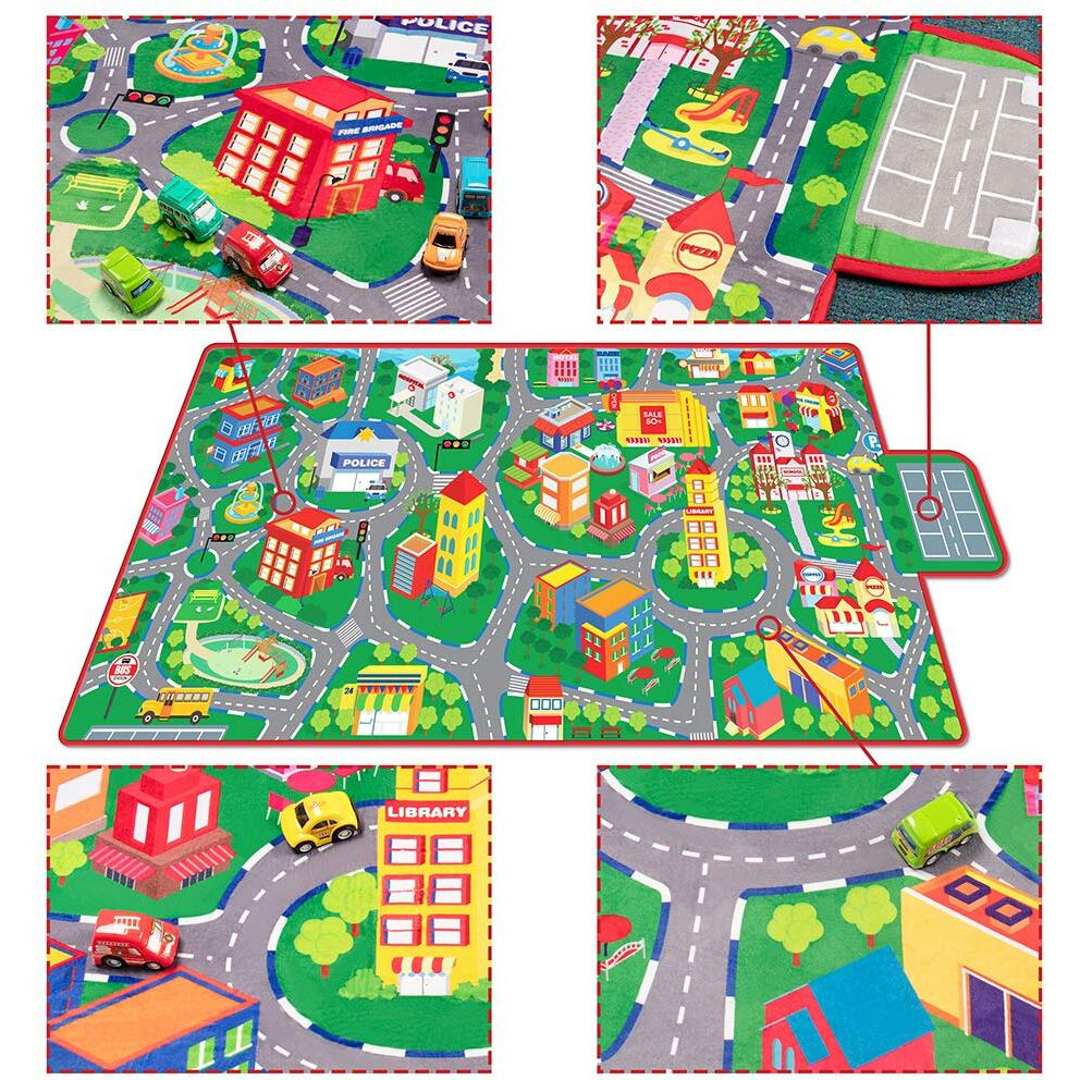 Beetoy Car Rug Play Mat, 31.5"&quotX67"" Car Mat Toy Car Mat With Roads For Kids Car Play Mats Car Rug Portable Anti-Slip City Life Educational Road Traffic Carpet For 6 Toy Cars