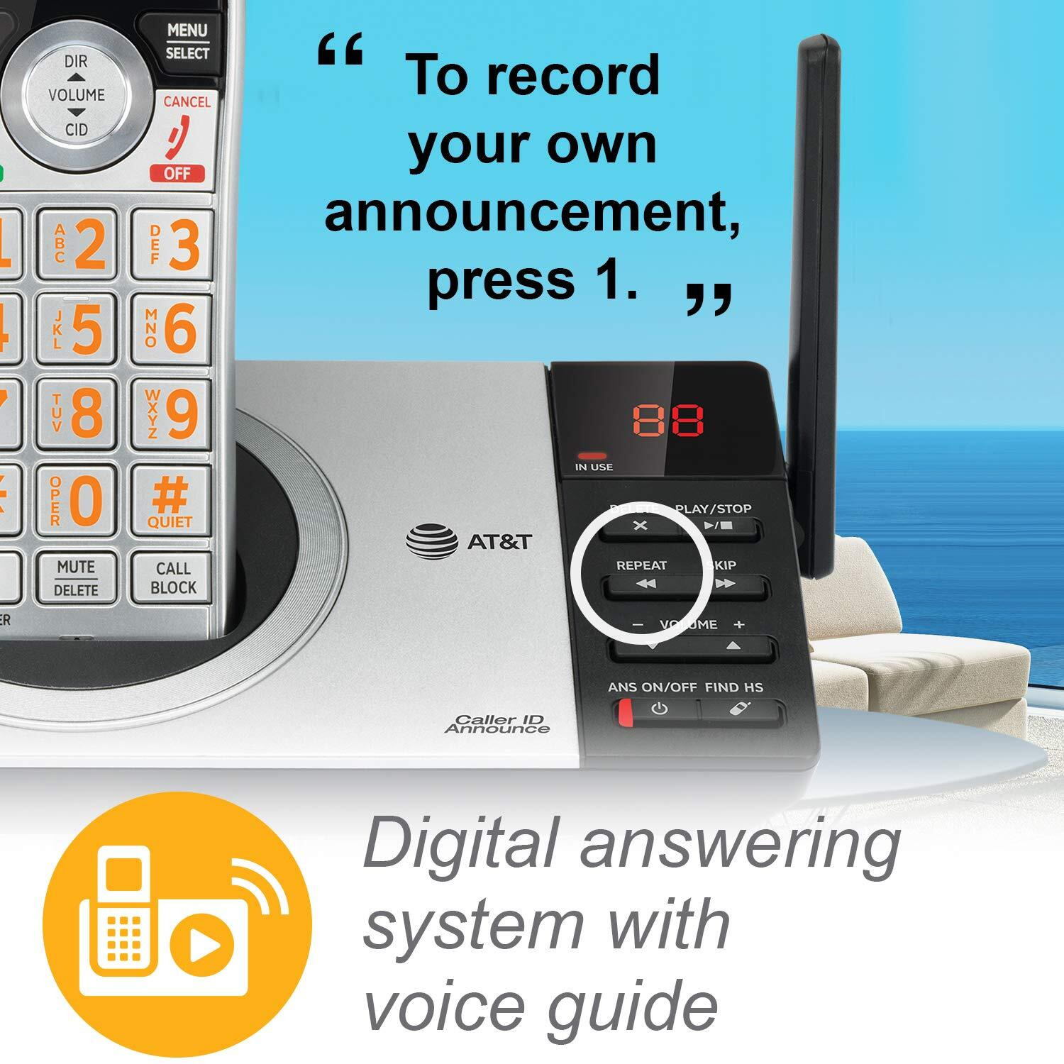 At&T Cl82407 Dect 6.0 4-Handset Cordless Phone For Home With Answering Machine, Call Blocking, Caller Id Announcer, Intercom And Long Range, Silver