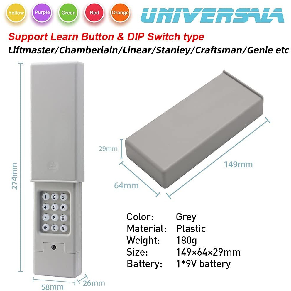 X X-House Universal Garage Door Keypad Wireless Keyless Entry Keypad Compatible Chamberlain/Liftmaster/Craftsman/Linear Etc Garage Door Opener Has Learn Button Or Dip Switch,Control 2 Doors