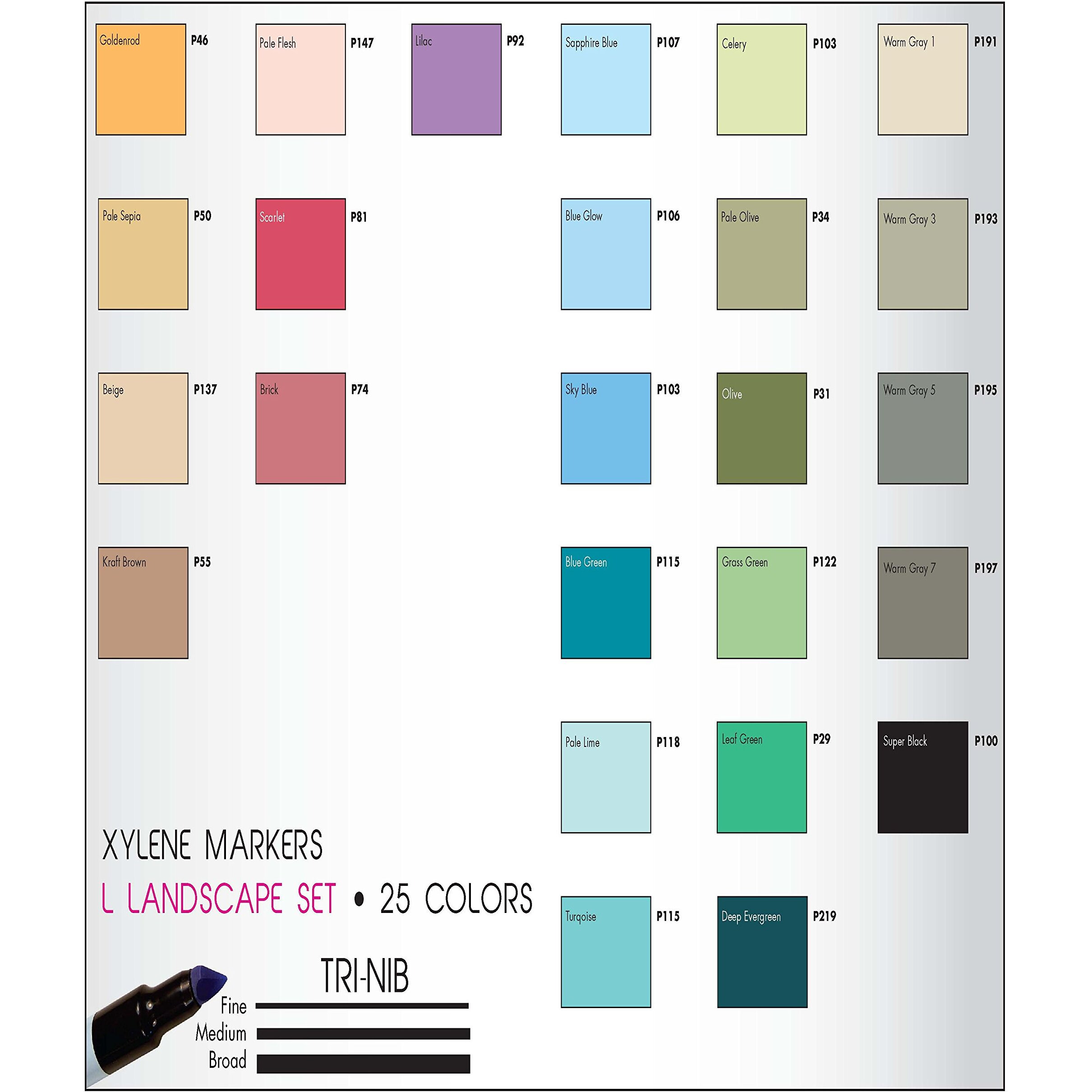 The Original Chartpak Ad Markers, Tri-Nib, 25 Assorted Landscape Colors In Tabletop Cube, 1 Each (L)