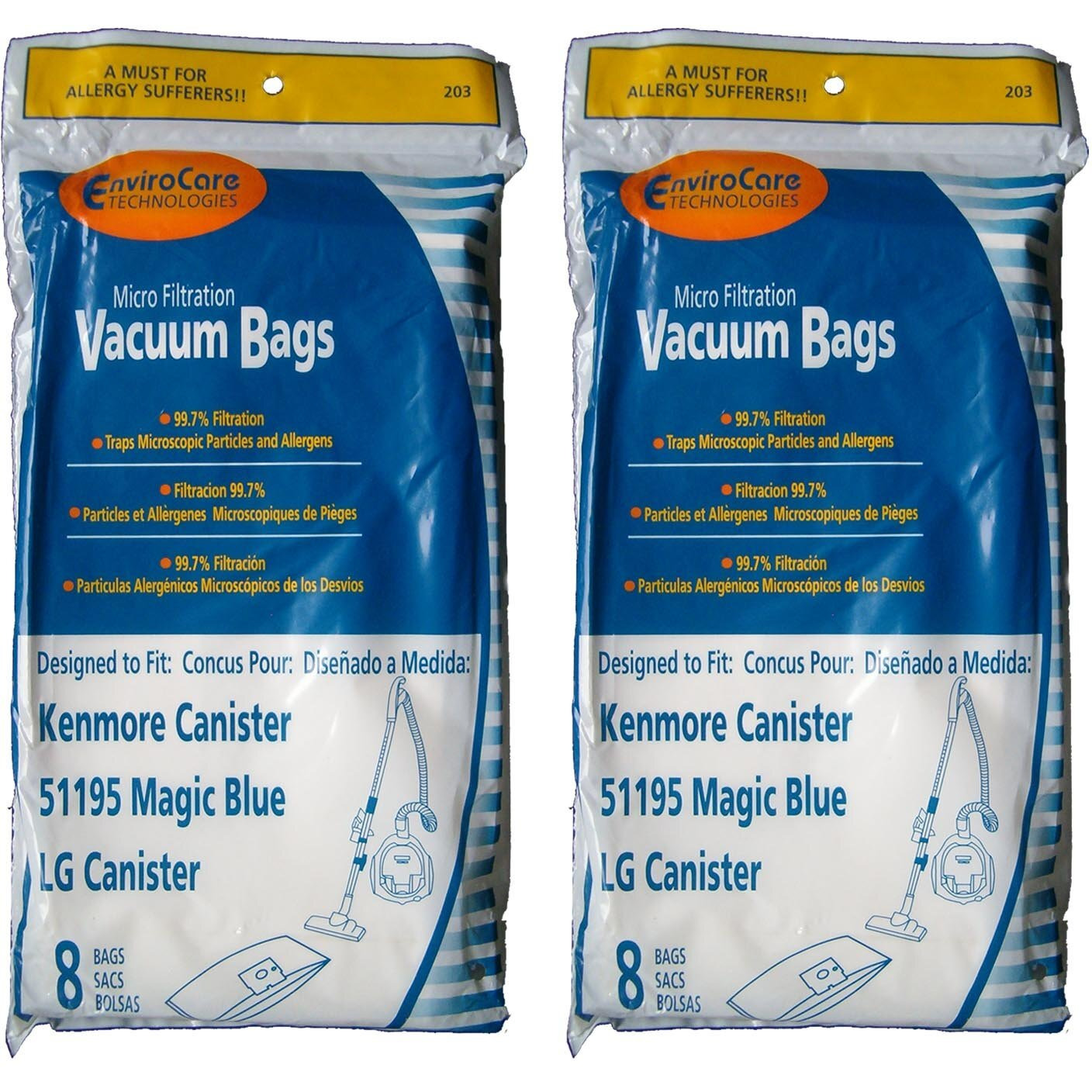 Envirocare Replacement Micro Filtration Vacuum Cleaner Dust Bags Made To Fit Kenmore Canister Type M 51195 Magic Blue And Lg Canisters 16 Bags