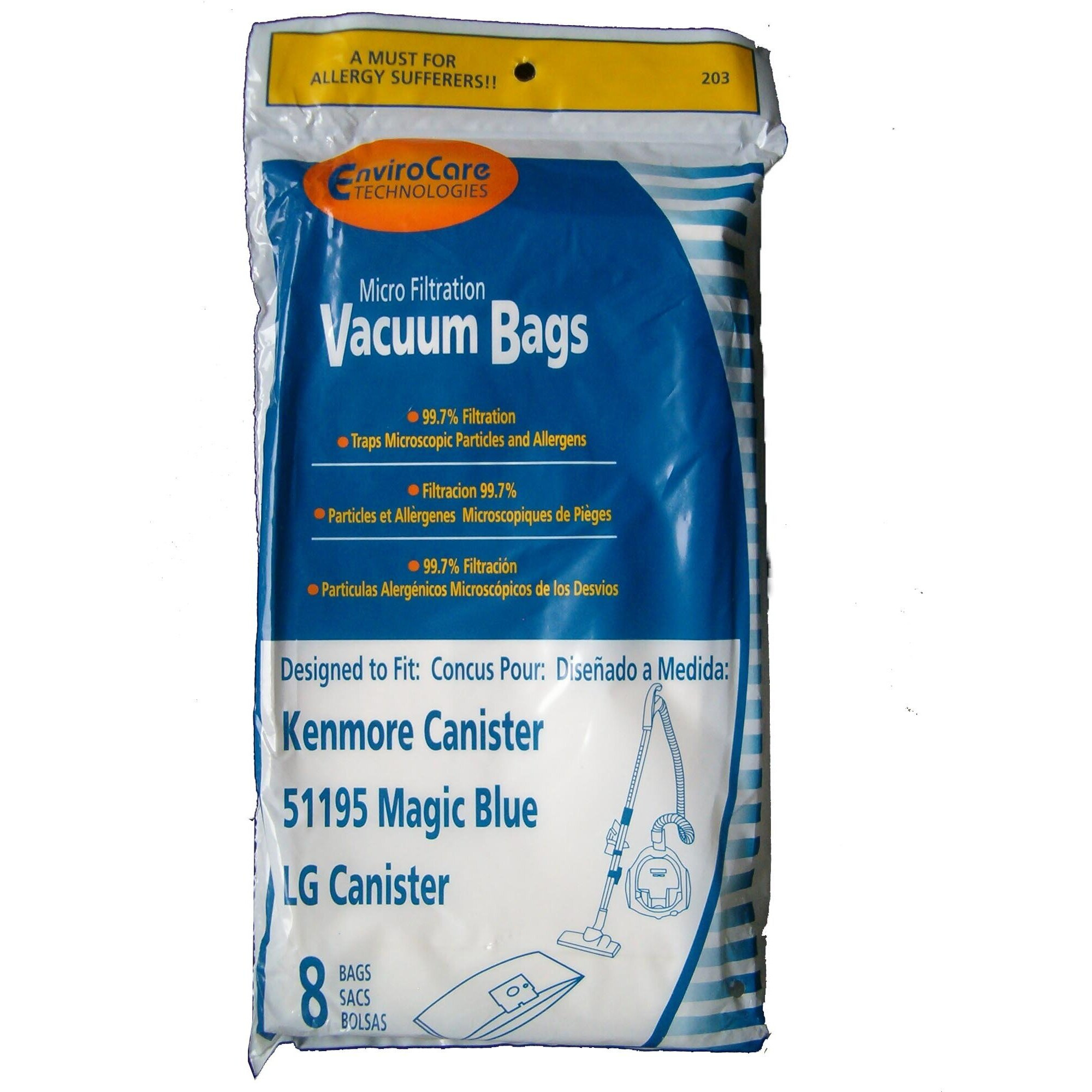 Envirocare Replacement Micro Filtration Vacuum Cleaner Dust Bags Made To Fit Kenmore Canister Type M 51195 Magic Blue And Lg Canisters 16 Bags