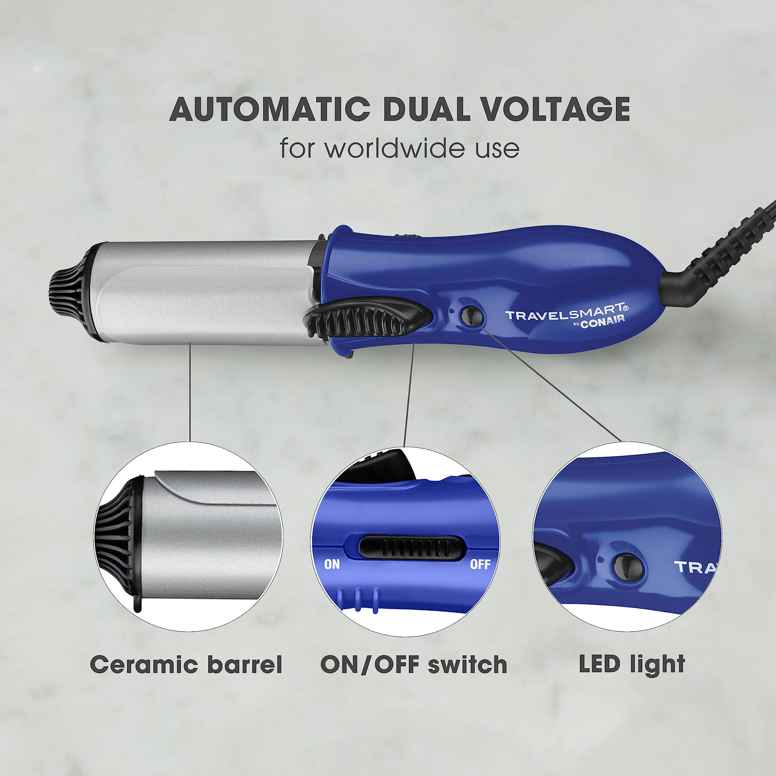 Conair Travel Curling Iron, Mini 1 Inch Ceramic Curling Iron In Blue By Travel Smart
