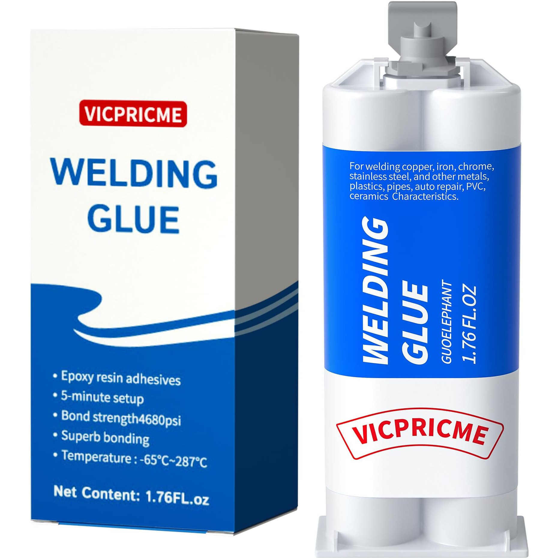 Vicpricme Metal Glue,1.76Oz 2 Part Epoxy Ab Metal Glue Heary Duty Weld ,Best Strongest Metal Epoxy All Purpose Repair For Metal Plastic Steel Ceramics Tiles Leak Sealing Welding Glue