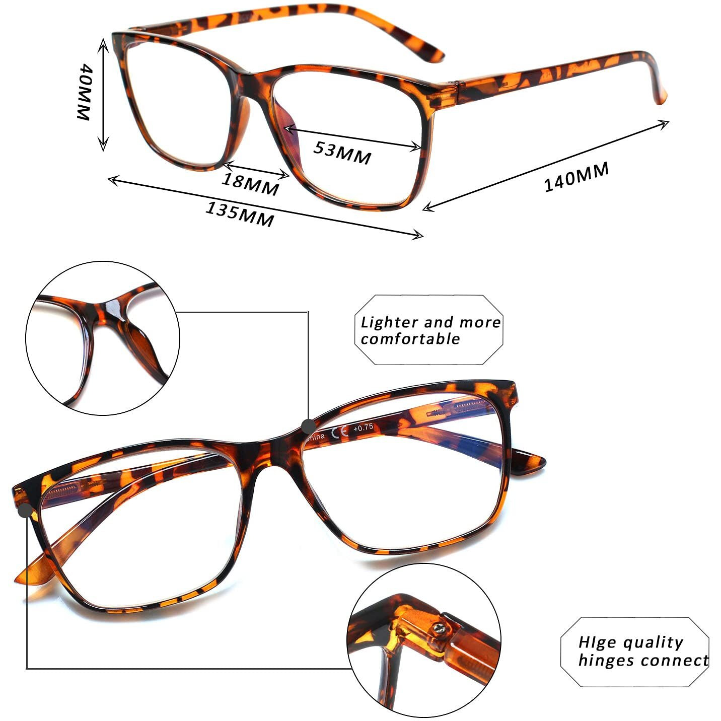 Sigvan Ladies Reading Glasses Blue Light Blocking Spring Hinge Fashion Pattern Print Eyeglasses For Women (Tortoiseshell, 1.75)