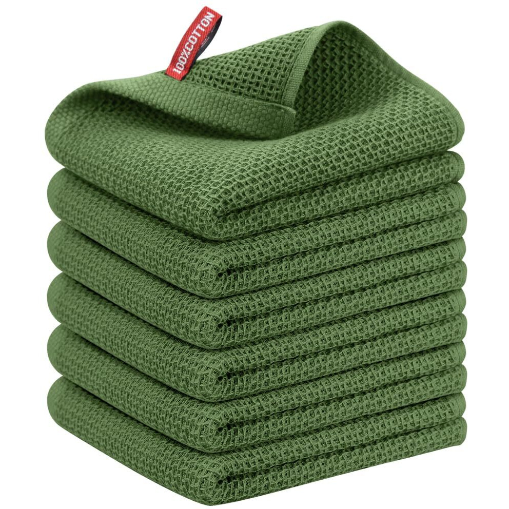 Nialnant 6 Pack Kitchen Towels,Large 100% Cotton Hand Towels,Absorbent Dish Towels For Drying Dishes-Green