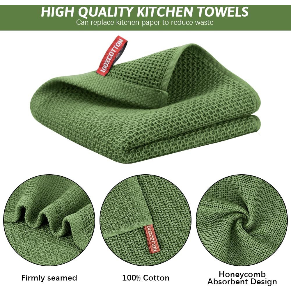 Nialnant 6 Pack Kitchen Towels,Large 100% Cotton Hand Towels,Absorbent Dish Towels For Drying Dishes-Green