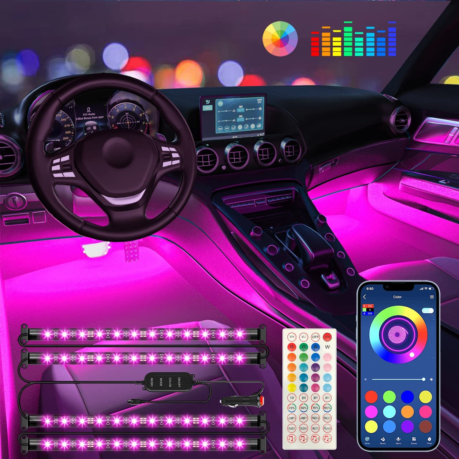 Interior Car Lights Keepsmile Car Accessories App Control With Remote Music Sync Color Change Rgb Under Dash Car Lighting With Charger 12V Led Lights Running Board Lights