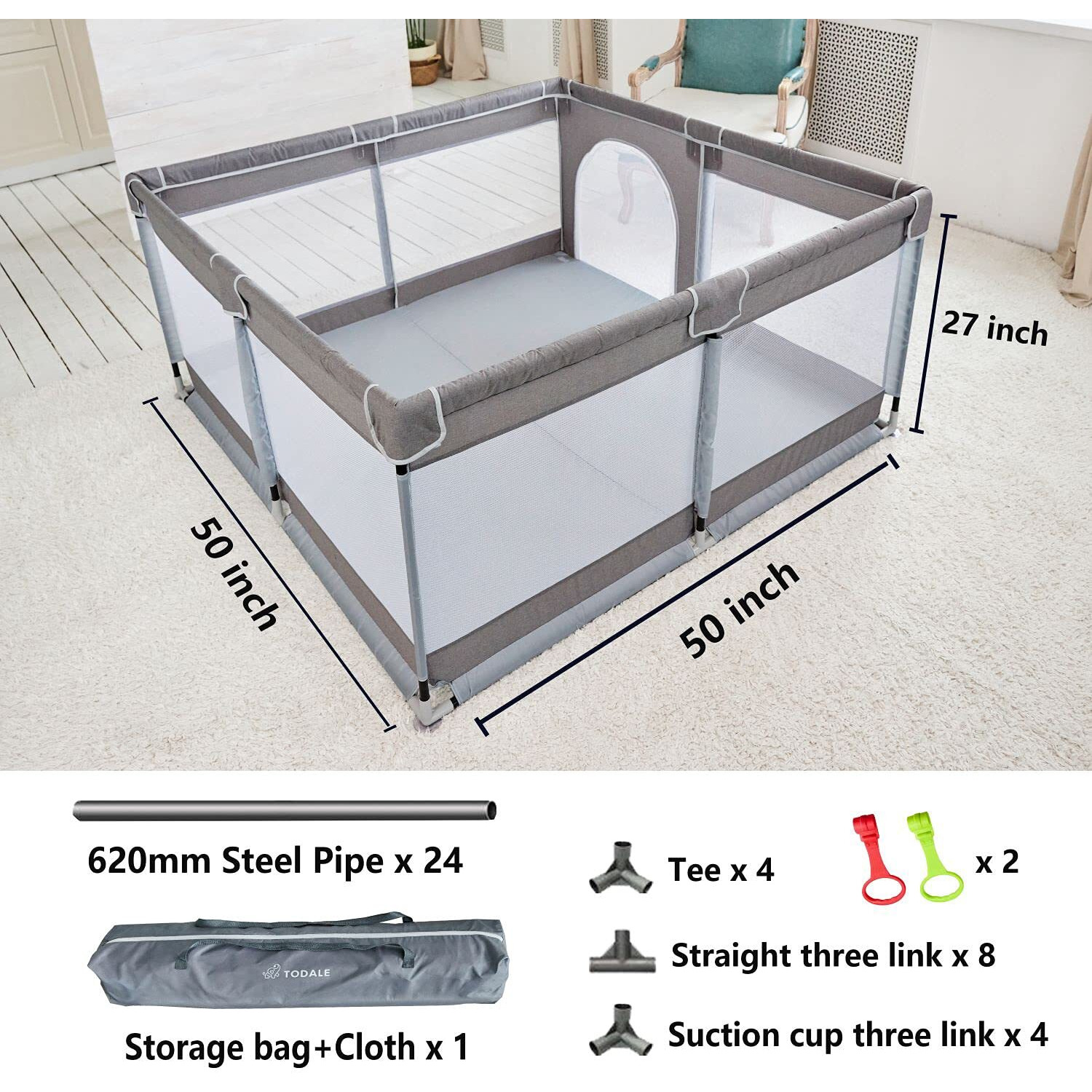 Todale Baby Playpen 50     50    Gray Playpen For Babies And Toddlers, Safe & Sturdy, Small Baby Play Yard With Anti-Slip Base & Breathable Mesh- Indoor & Outdoor Baby Play Pen For Toddler & Infant