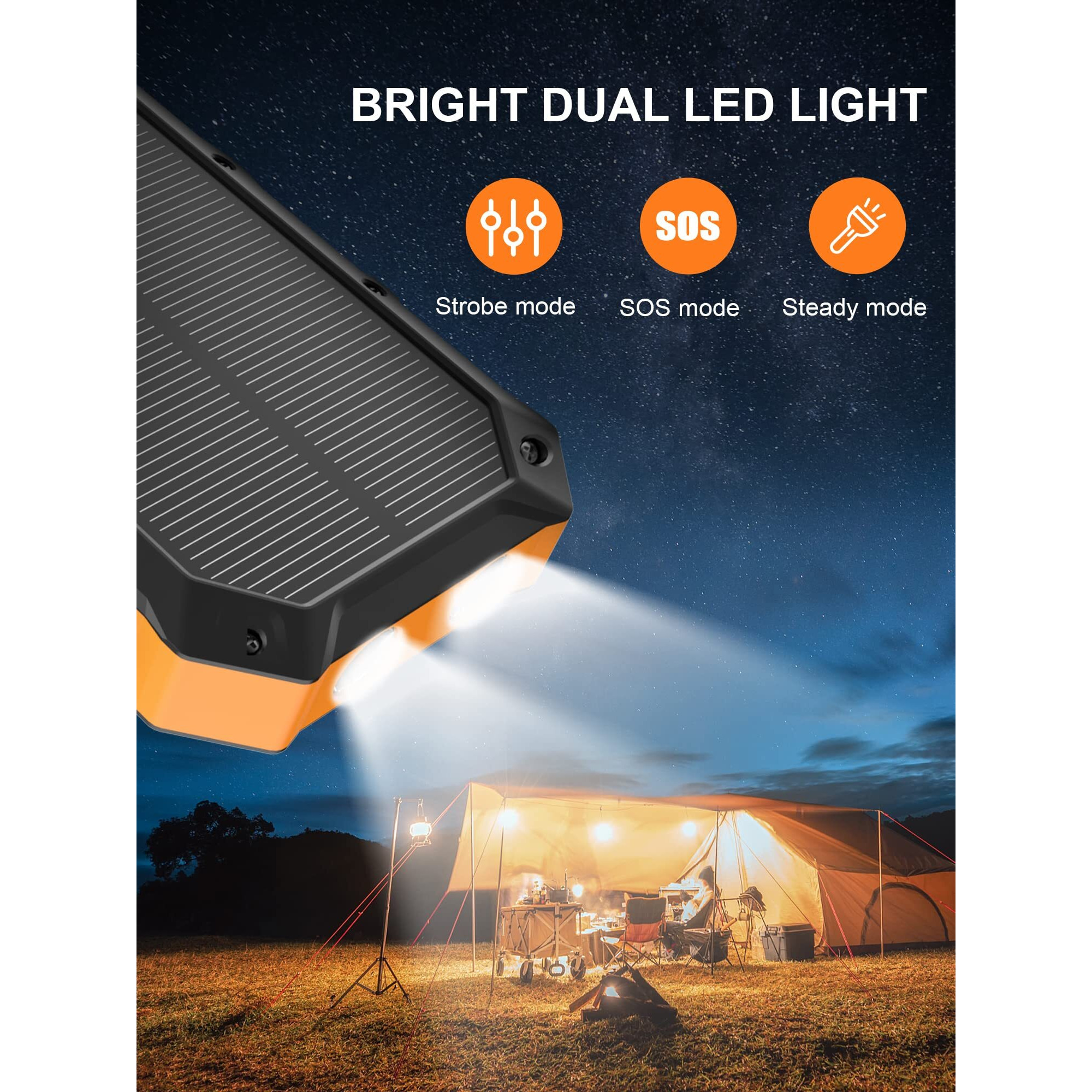 Solar-Power-Bank-Portable-Charger-42800Mah Solar Phone Charger With 4 Usb Ports/Led Flashlight Fast Charge Usb C External Backup Battery Pack Compatible With Iphone Tablet, For Outdoor, Camping