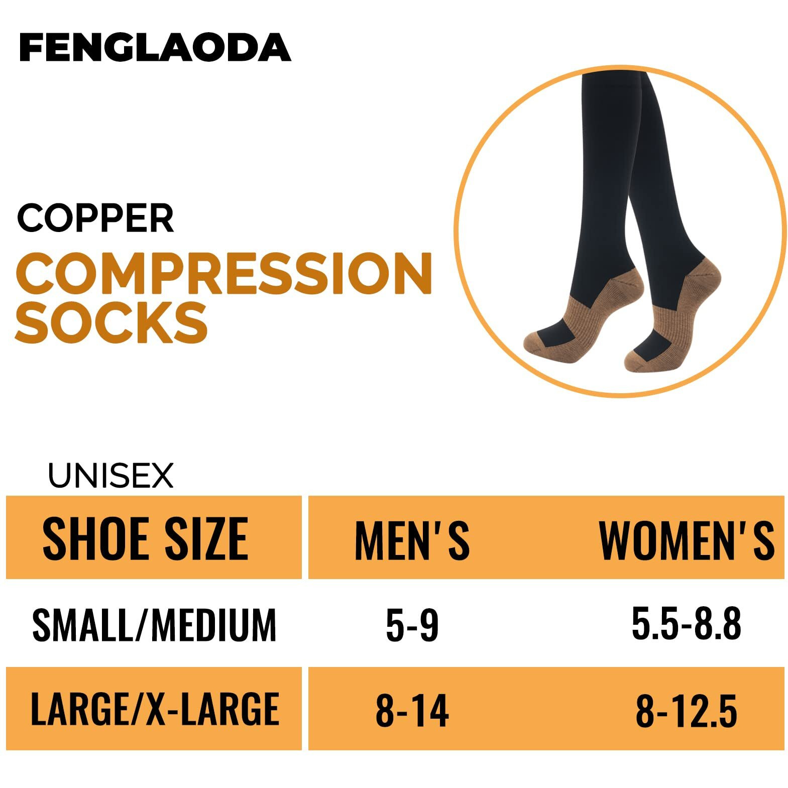 Fenglaoda 8 Pairs Compression Socks For Men & Women 20-30 Mmhg Knee High Nurse Pregnant Running Medical And Travel Athletic