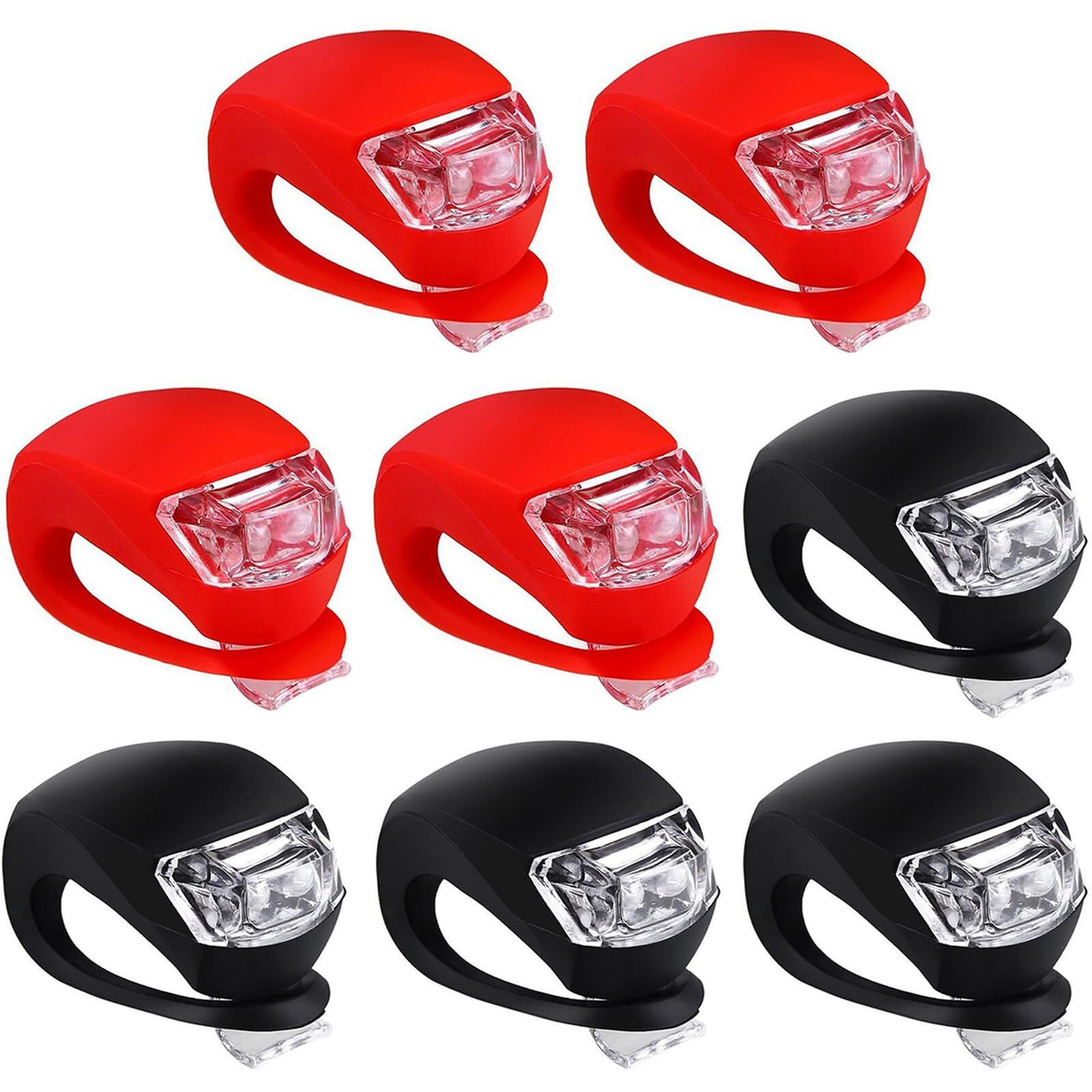 Malker Bicycle Light Front And Rear Silicone Led Bike Light Set - Bike Headlight And Taillight,Waterproof & Safety Road,Mountain Bike Lights,Batteries Included (4Pcs Red & 4Pcs Black)
