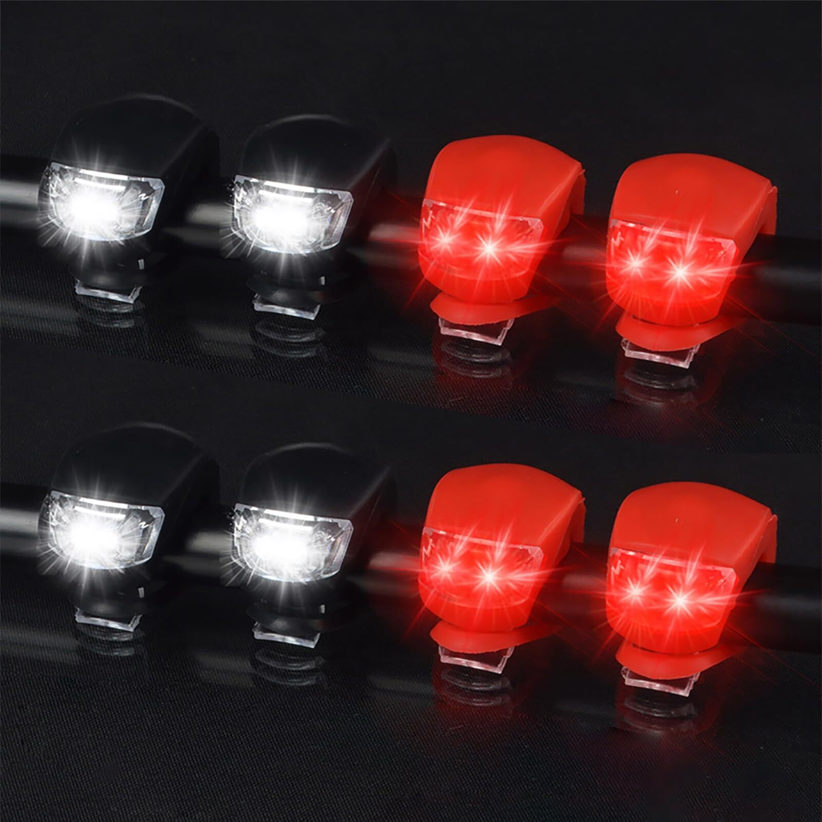 Malker Bicycle Light Front And Rear Silicone Led Bike Light Set - Bike Headlight And Taillight,Waterproof & Safety Road,Mountain Bike Lights,Batteries Included (4Pcs Red & 4Pcs Black)