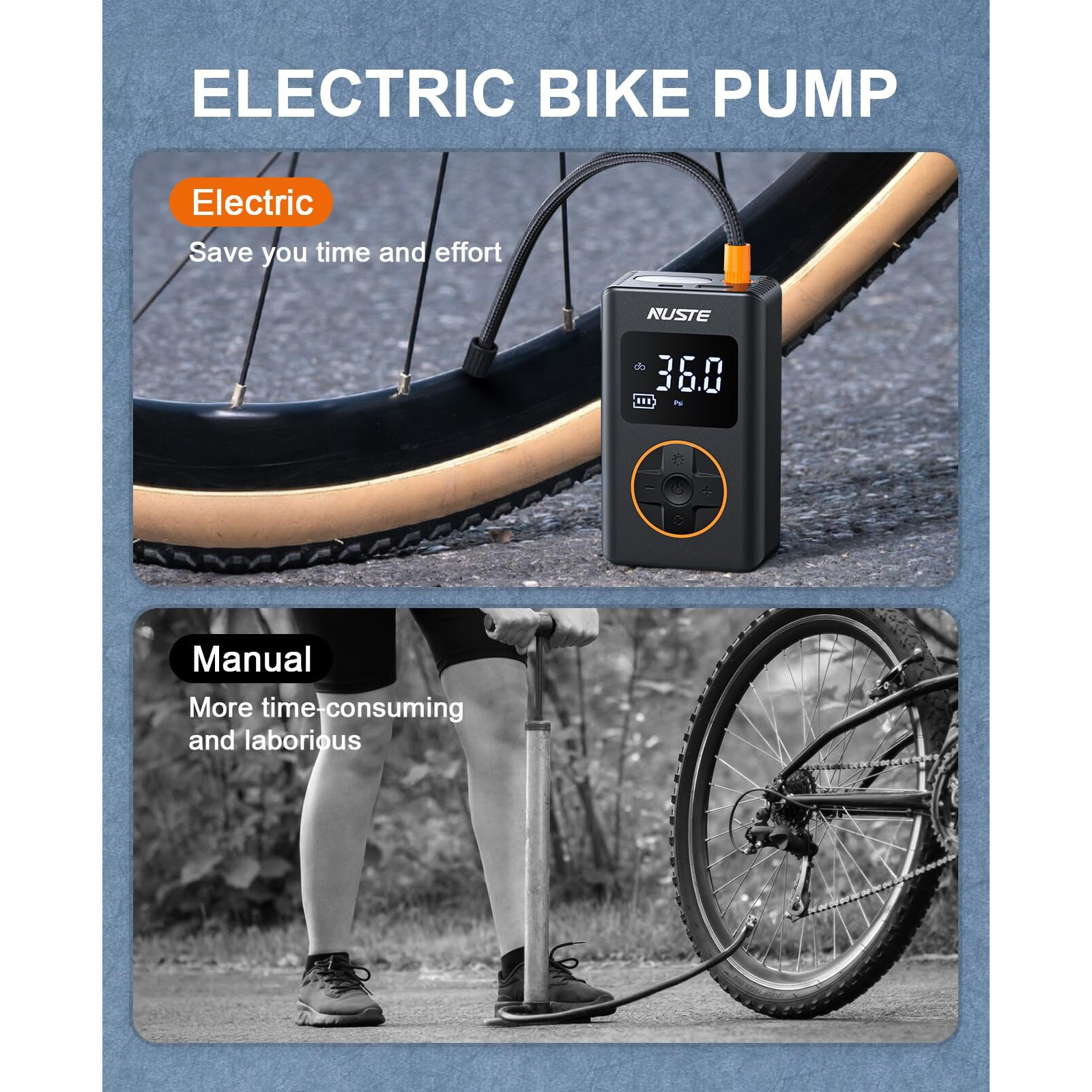 Nuste Tire Inflator Portable Air Compressor - 150 Psi Cordless Mini Bike Tire Pump, Air Pump For Car Motorcycle Bicycle Tires, Balls, With Pressure Gauge, Led Light
