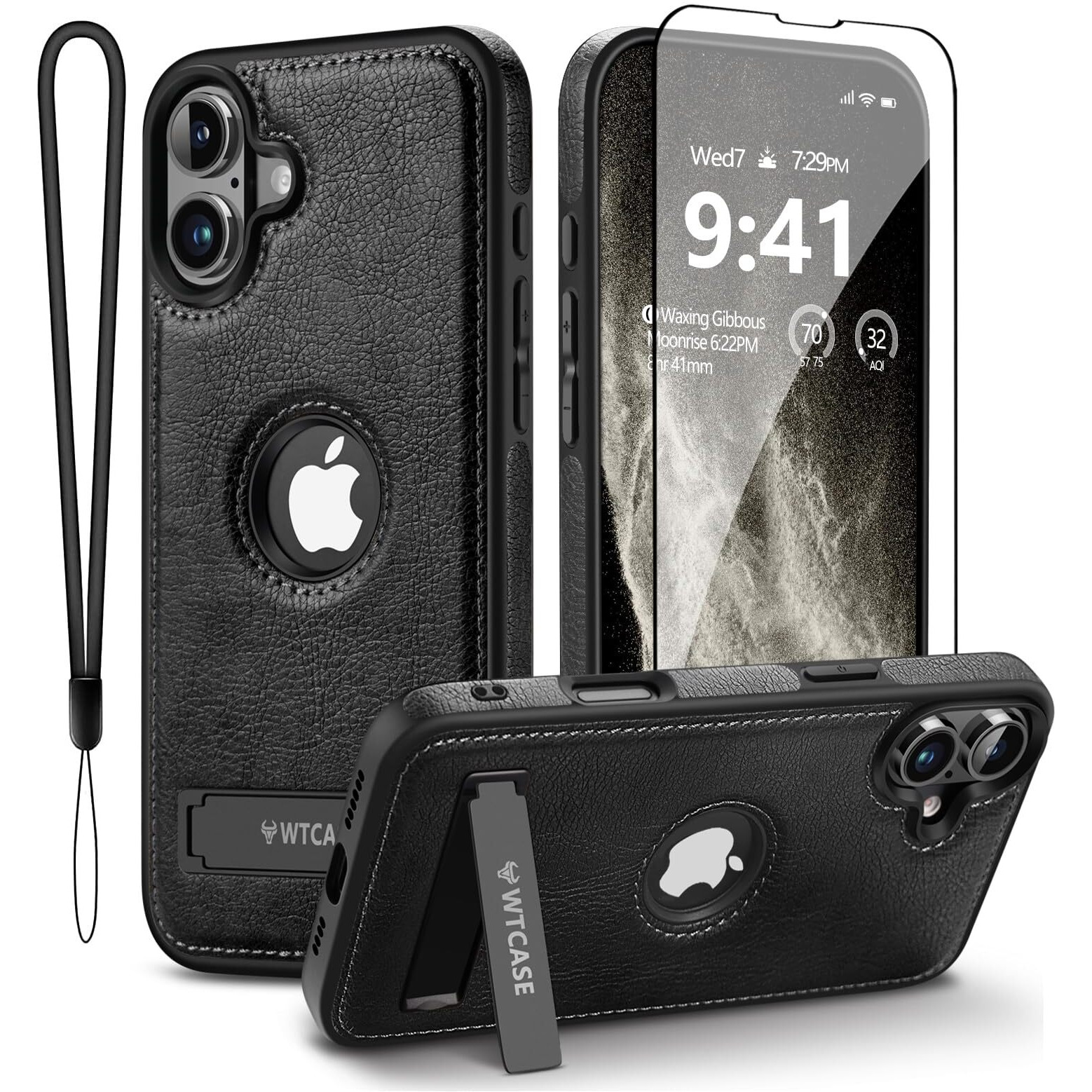 Wtcase Magnetic For Iphone 16 Plus Leather Case,Built-In Invisible Stand [Compatible With Magsafe] Protective Slim Kickstand Phone Cover Compatible With Iphone 16 Plus (2024) 6.7"" (Black)
