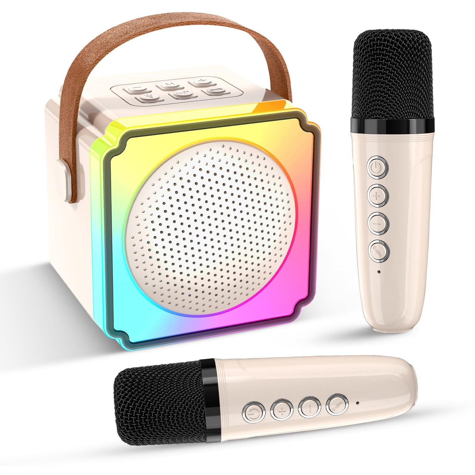 Mini Karaoke Machine For Kids And Adults,Portable Bluetooth Karaoke Machine With 2 Wireless Microphones, Kids Karaoke Machine For Home Party,Birthday Gifts For Girls Boys(Beige)