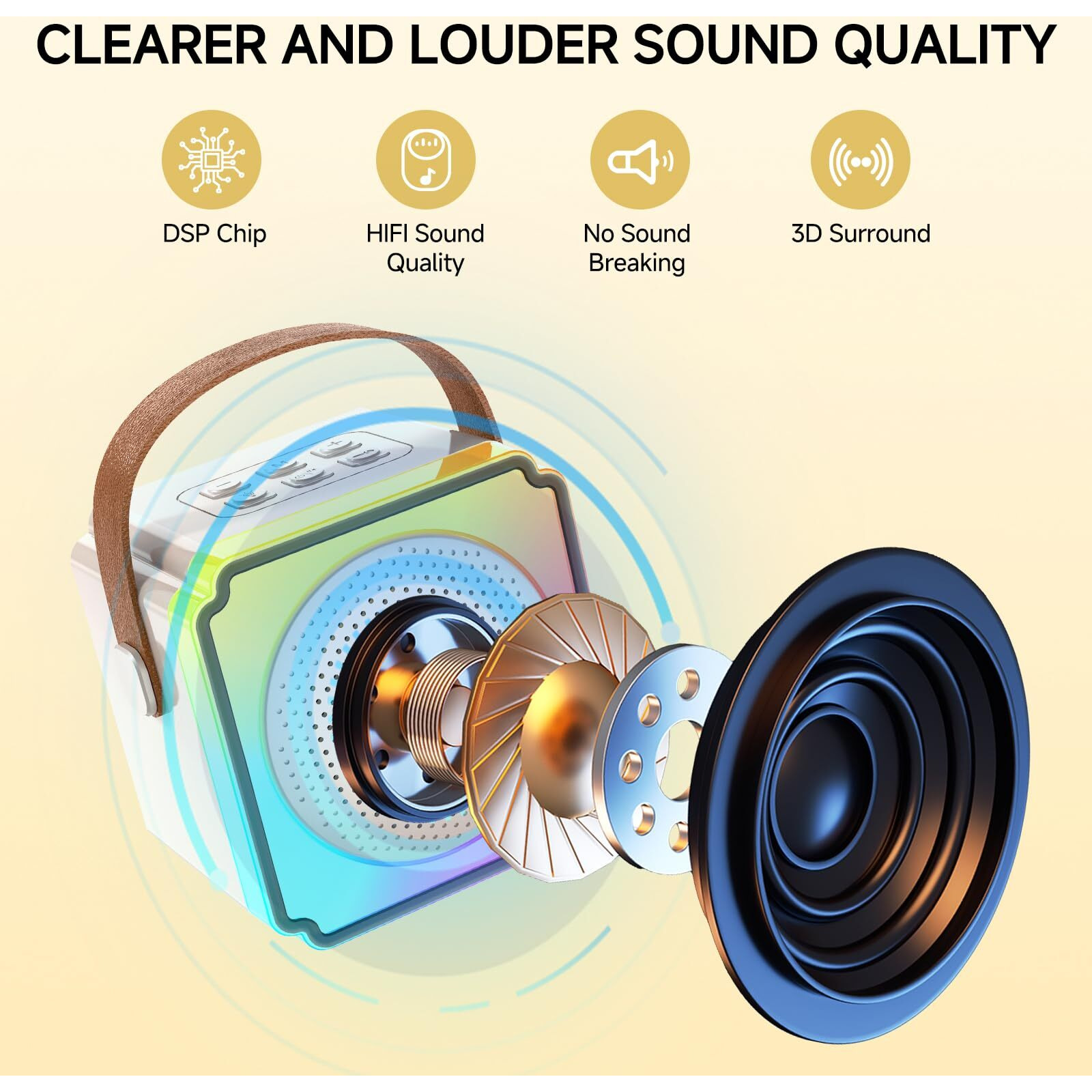 Mini Karaoke Machine For Kids And Adults,Portable Bluetooth Karaoke Machine With 2 Wireless Microphones, Kids Karaoke Machine For Home Party,Birthday Gifts For Girls Boys(Beige)