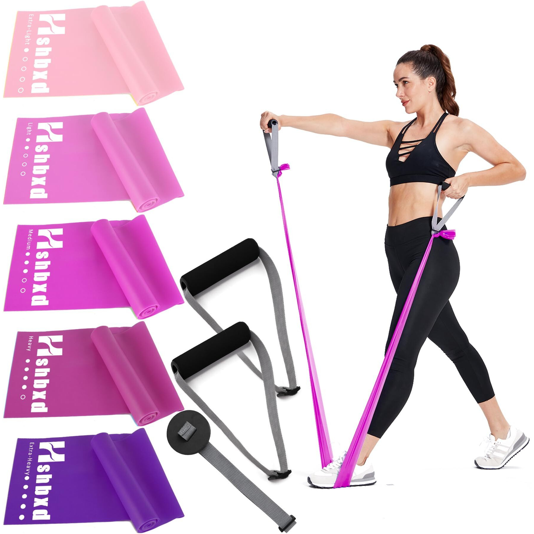 Exercise Bands Resistance Bands Set With Handles, Stretch Bands Workout Bands For Stretching, Latex Free Fitness Physical Therapy Bands Suitable For Rehab, Yoga, Pilates, Gym, Home Exercise