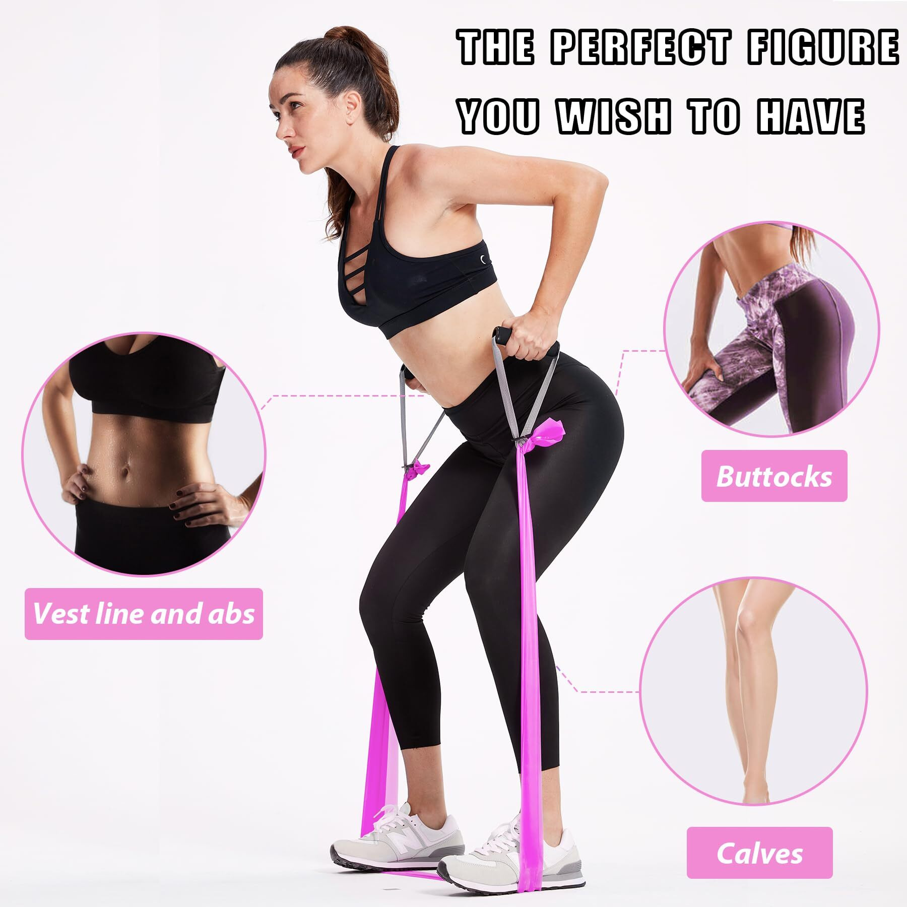 Exercise Bands Resistance Bands Set With Handles, Stretch Bands Workout Bands For Stretching, Latex Free Fitness Physical Therapy Bands Suitable For Rehab, Yoga, Pilates, Gym, Home Exercise