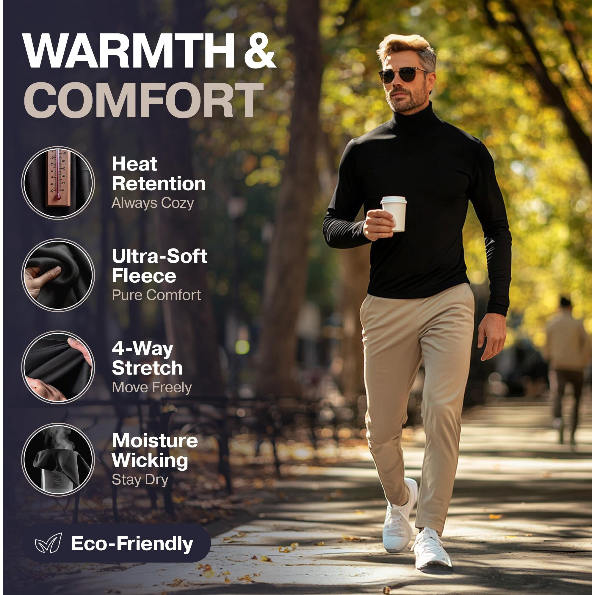 Thermajohn Black Mens Turtleneck Long Sleeve Shirts Slim Fit Thermal M