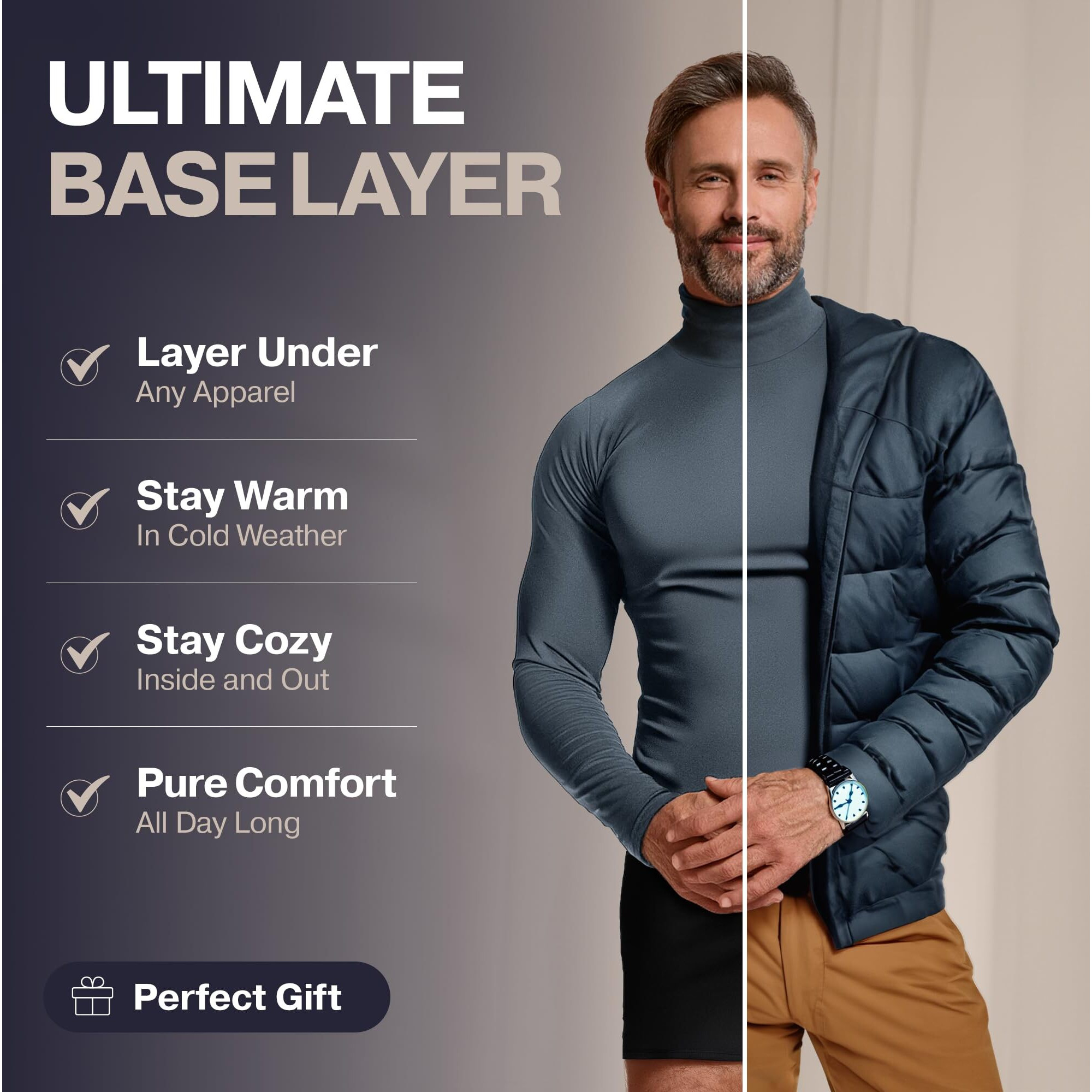 Thermajohn Black Mens Turtleneck Long Sleeve Shirts Slim Fit Thermal M